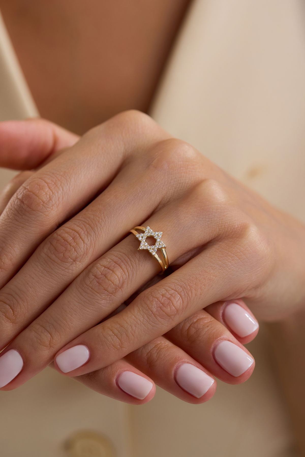 14K Gold Diamond Star of David Ring