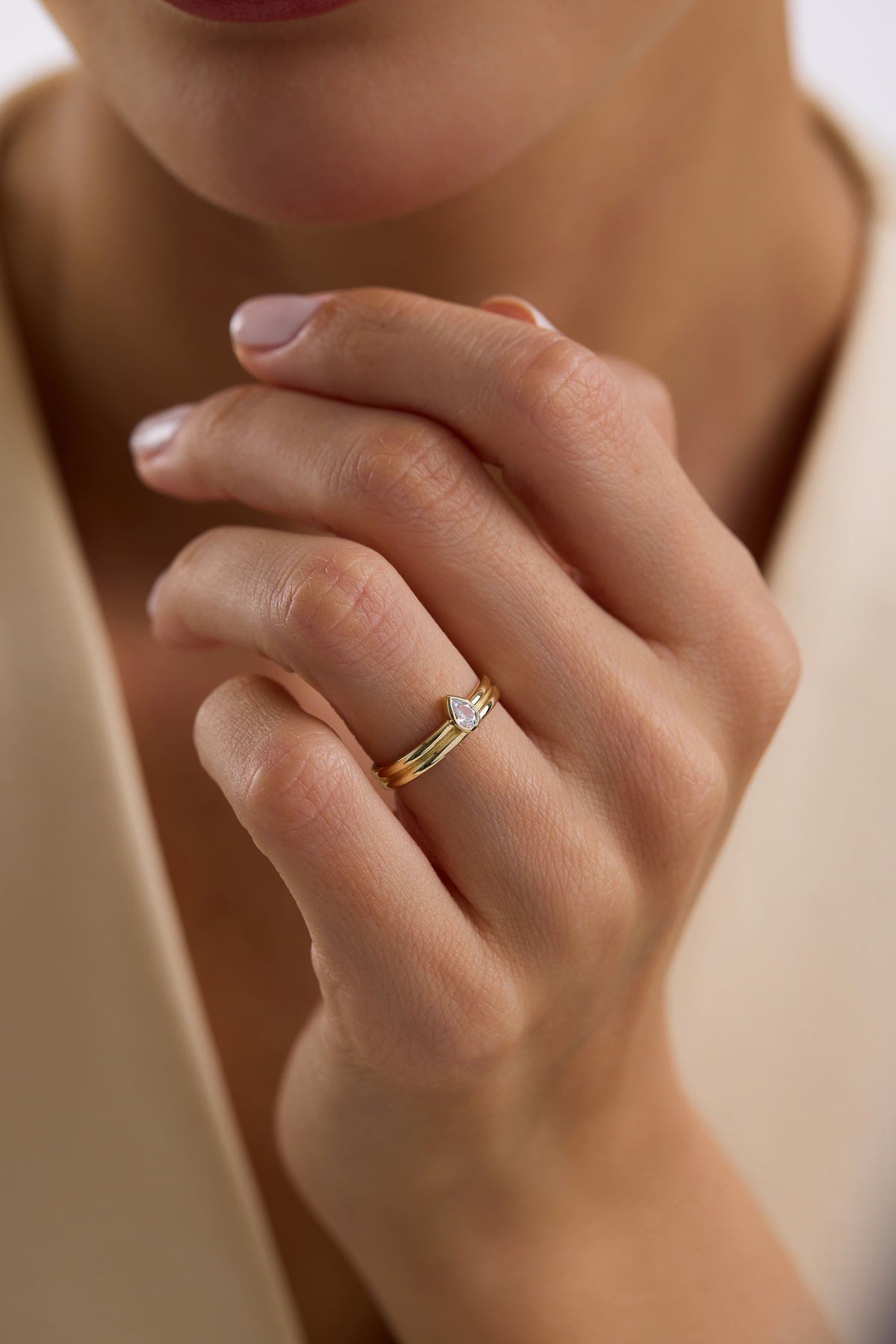 14K Gold Pear Lab Diamond Double Band Ring