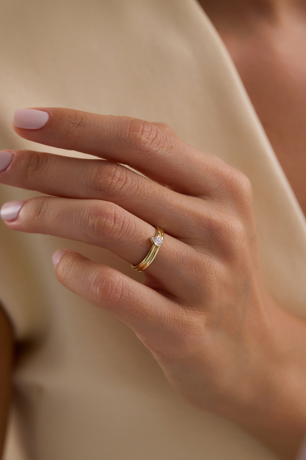 14K Gold Pear Lab Diamond Double Band Ring