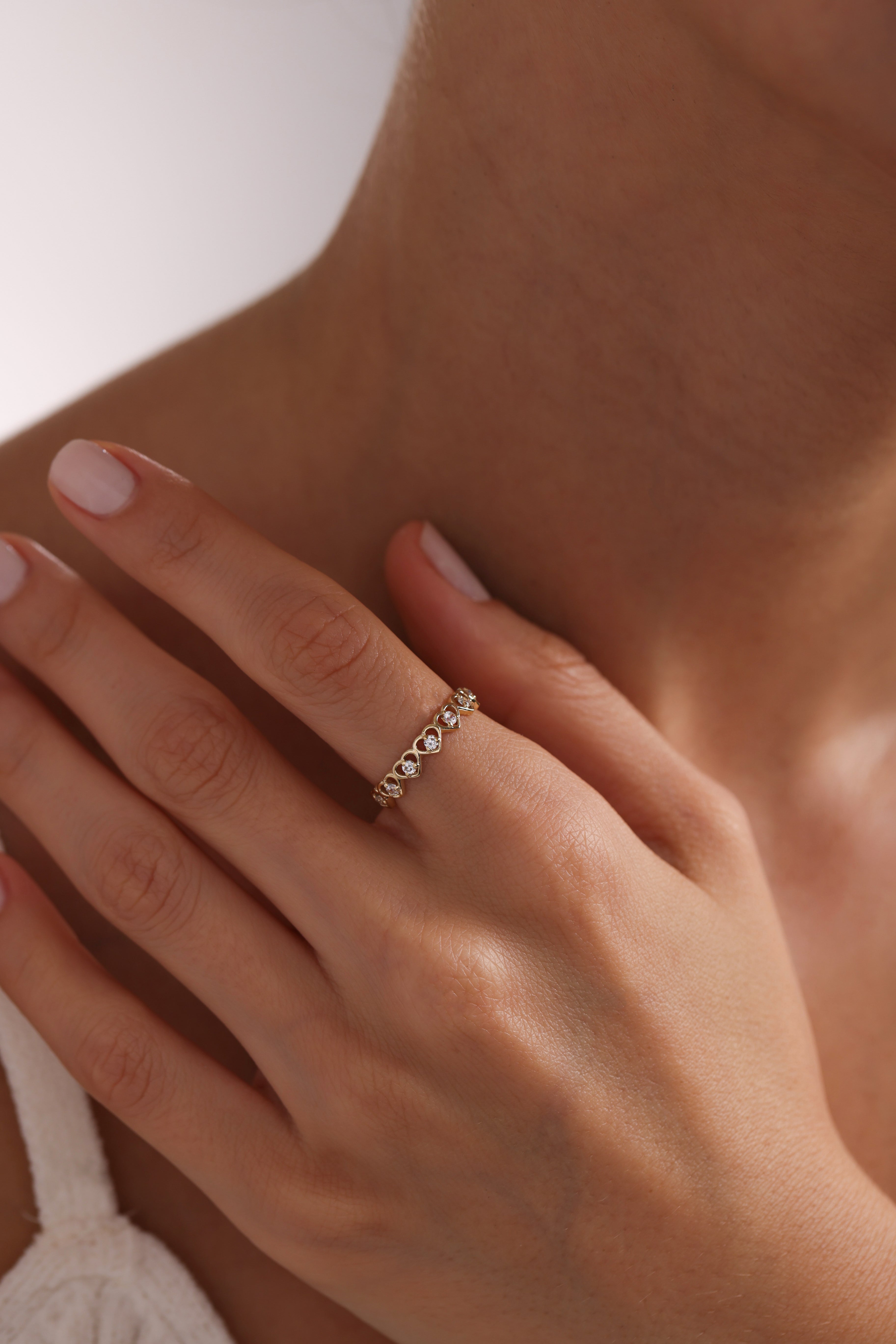 14k Gold Half Eternity Heart Ring