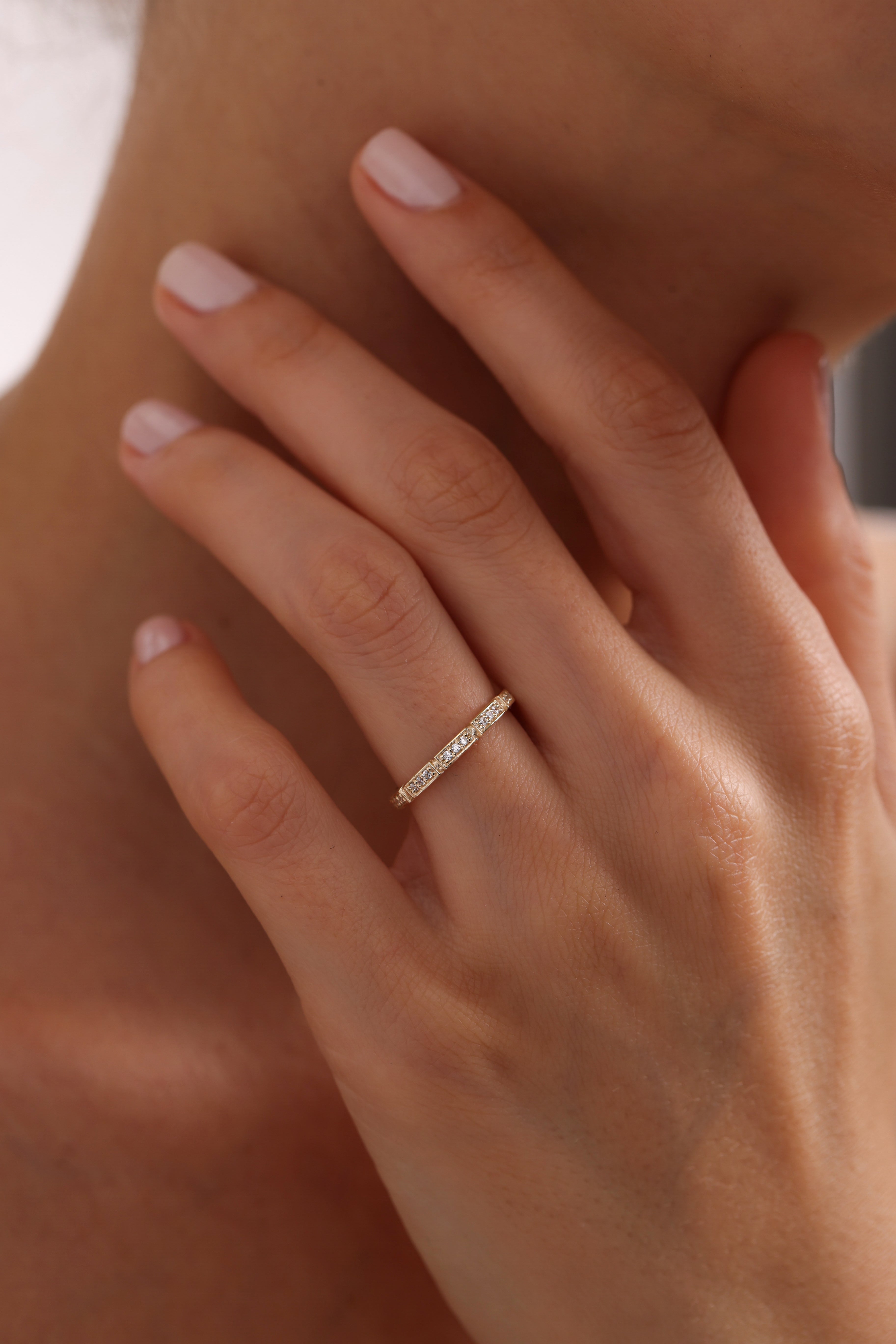 14k Gold Diamond Block Band