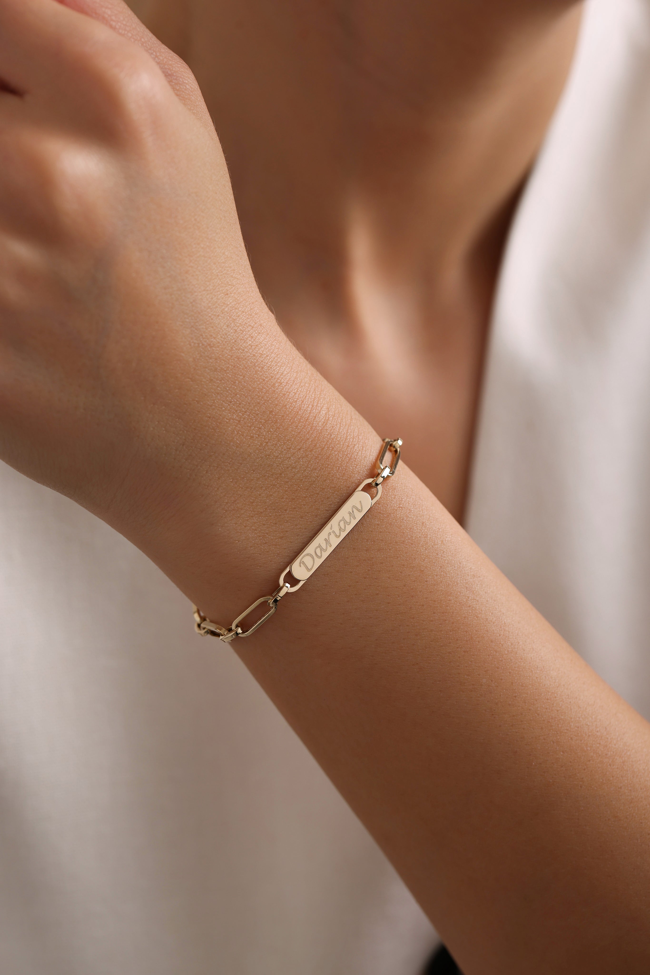 14k Gold Name Tag Paper Clip Bracelet