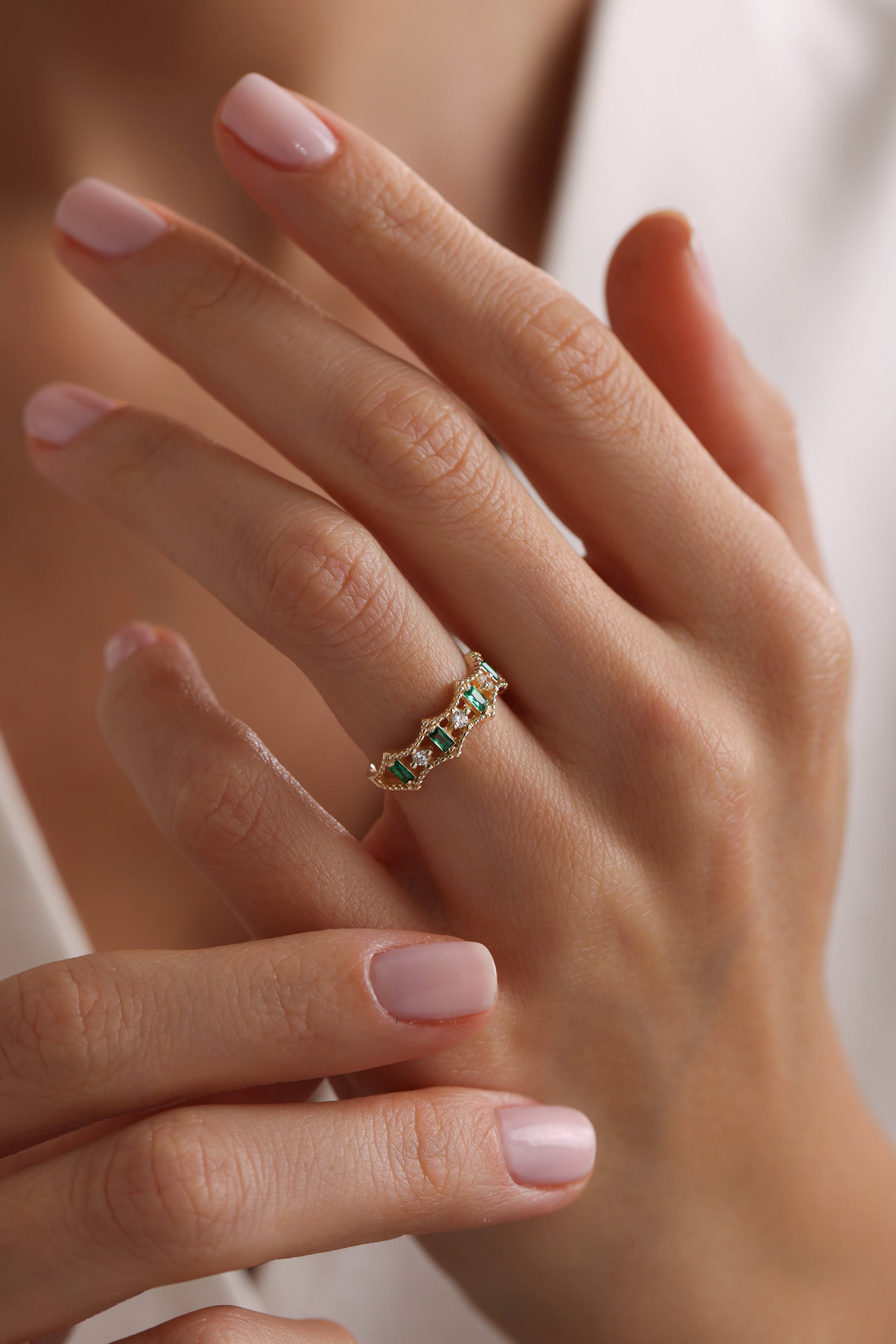 14k Gold Verdant Tiara Emerald Ring