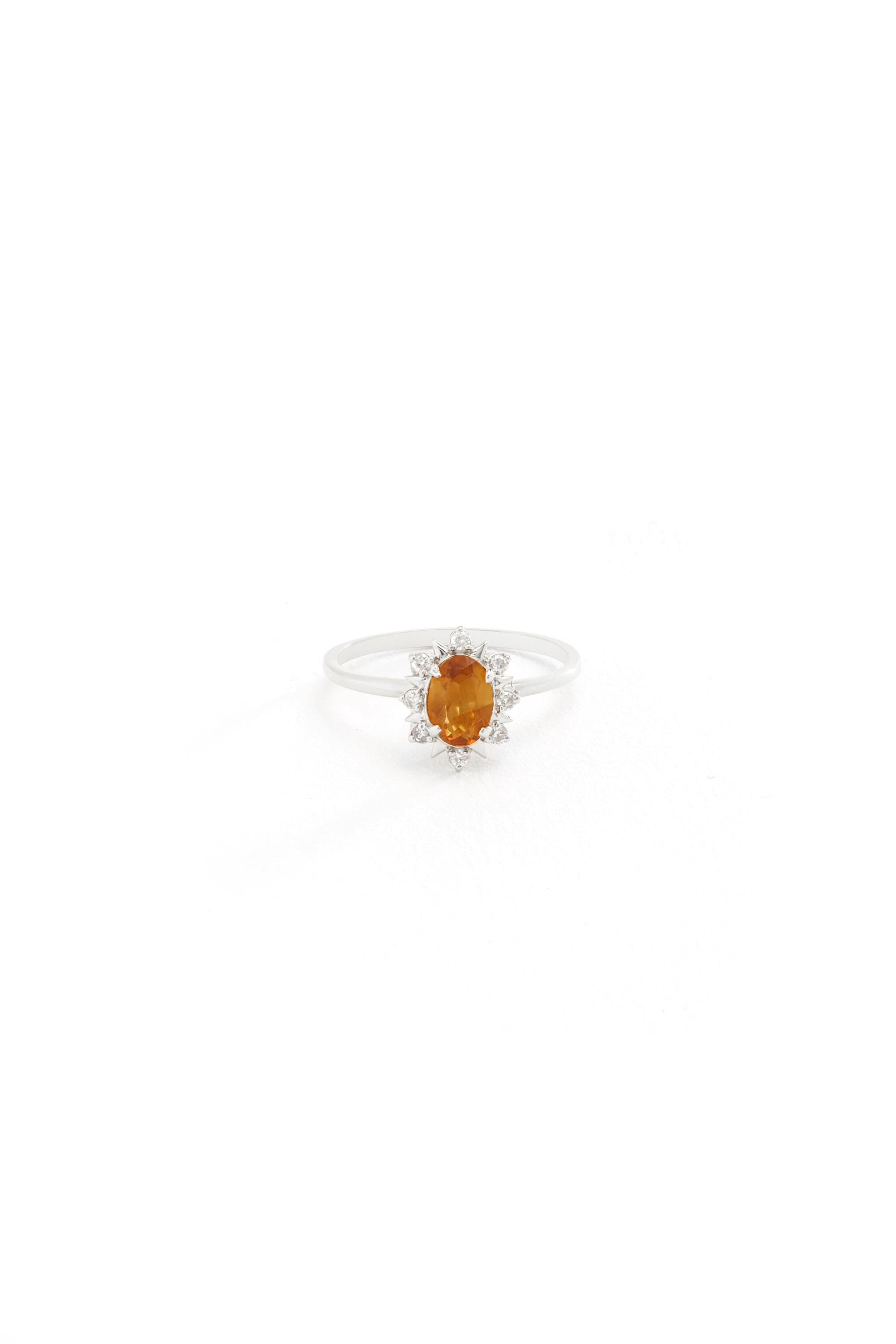 14K Gold Oval Citrine Halo Ring