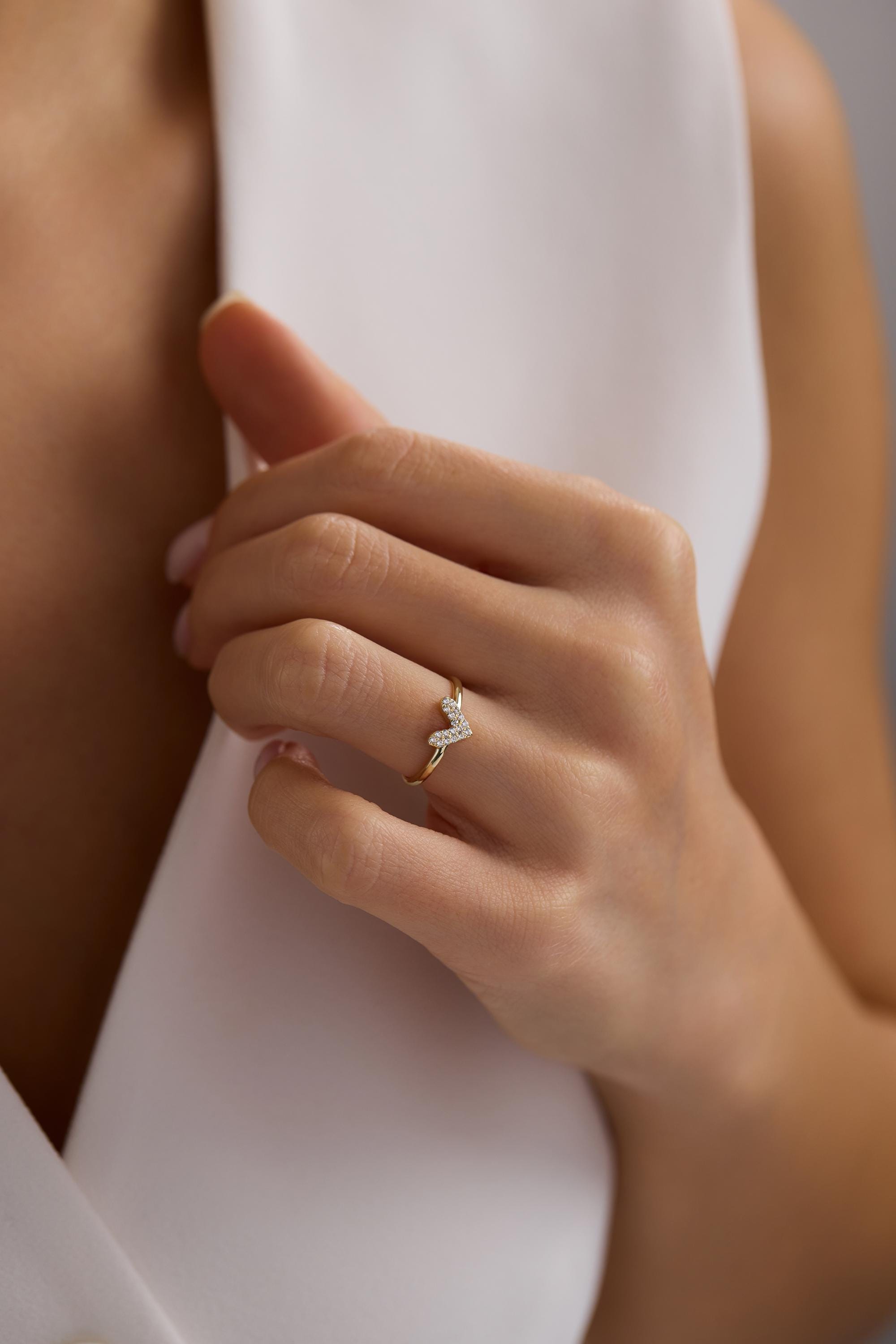 14K Gold Pavé V Chevron Stacking Ring