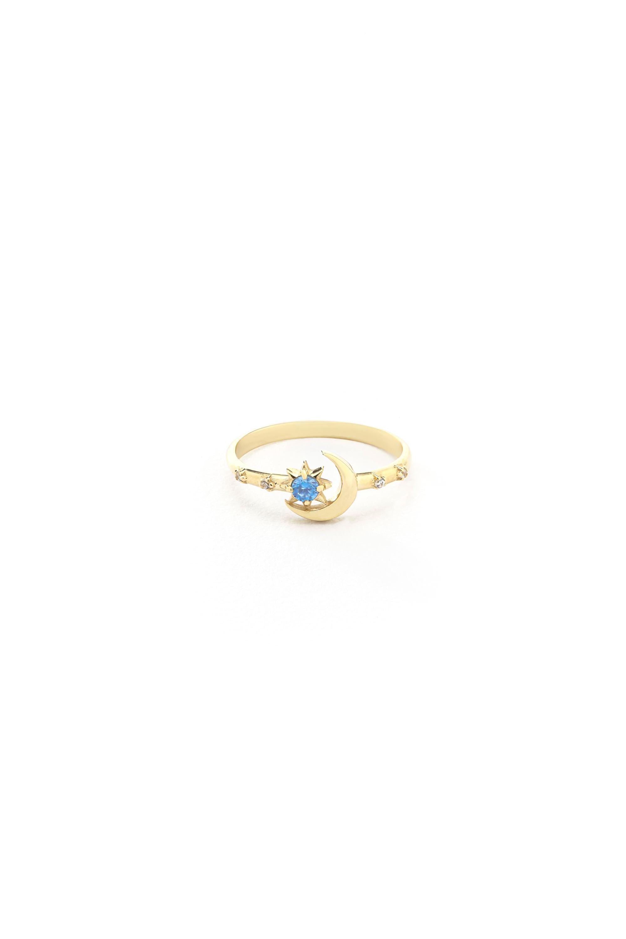 14K Gold Moon Star Ring