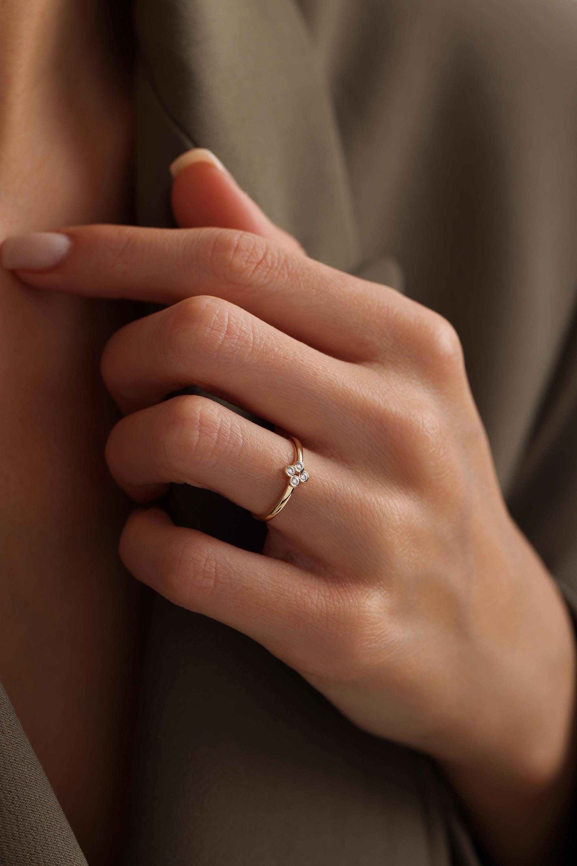14K Solid Gold Four Diamond Ring