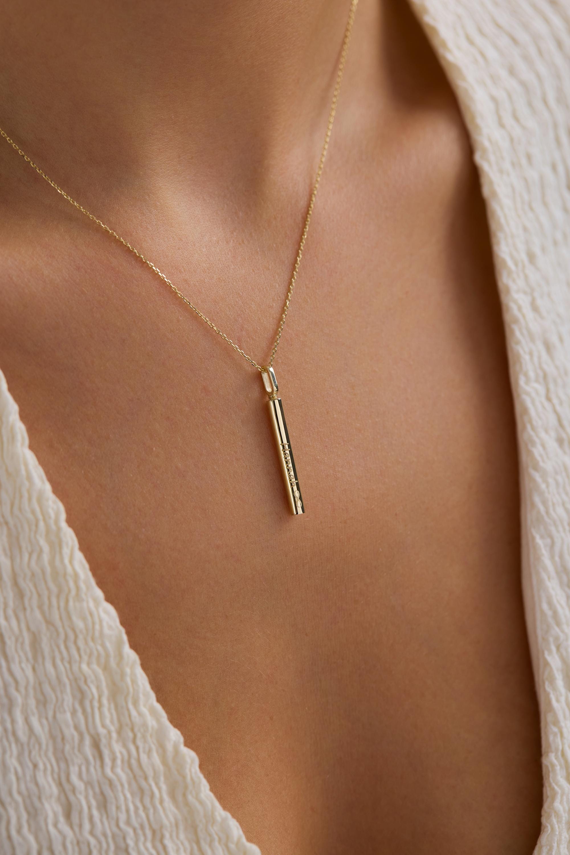 14k Personalized Gold Sphere Urn Bar Necklace