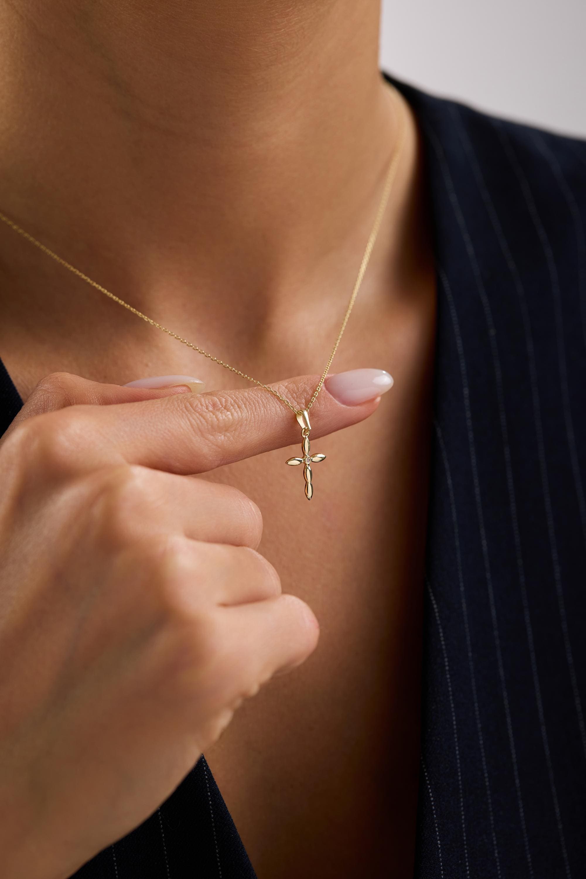 14K Gold Organic Texture Cross Necklace