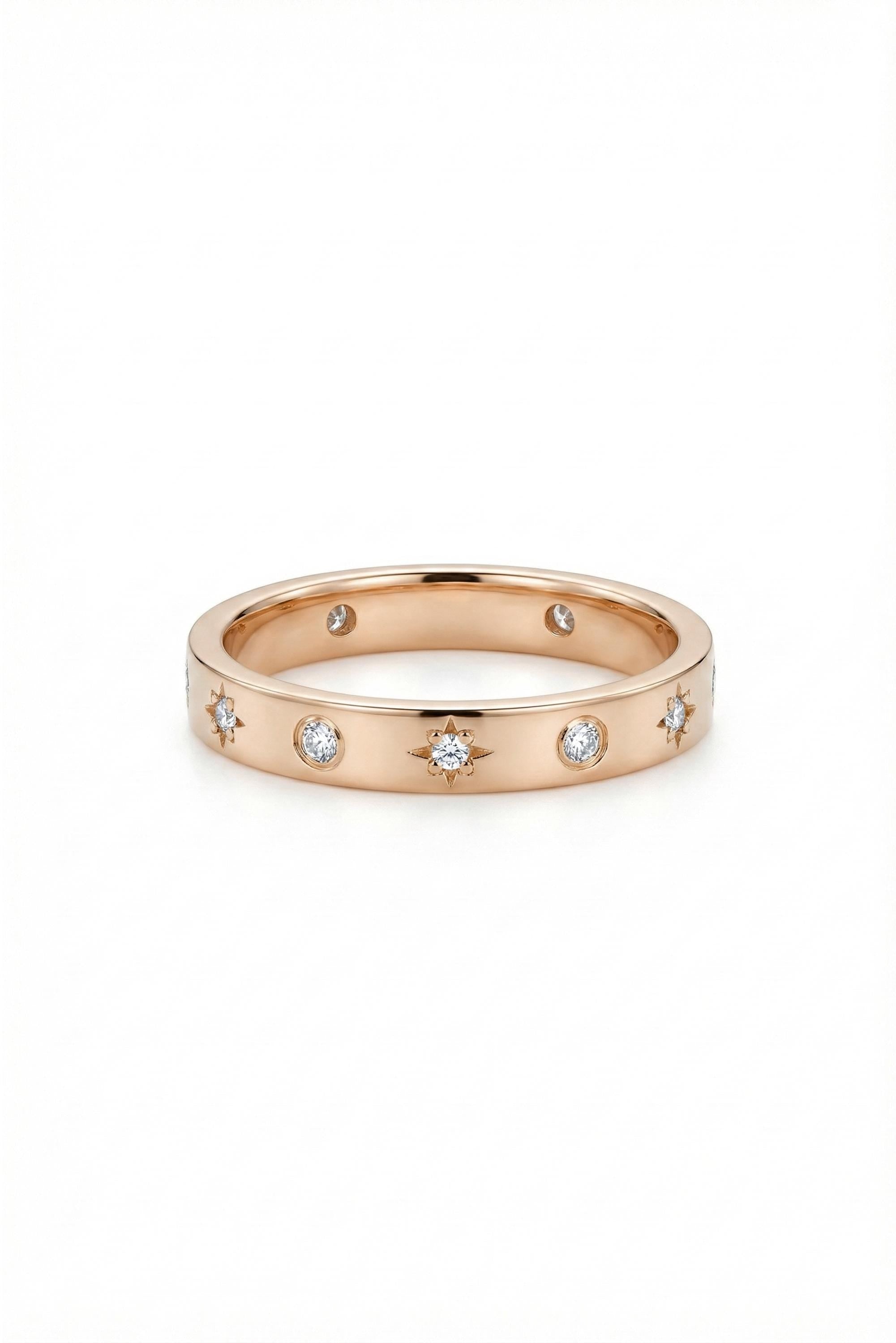 14K Gold Starburst Flush Set Diamond Band