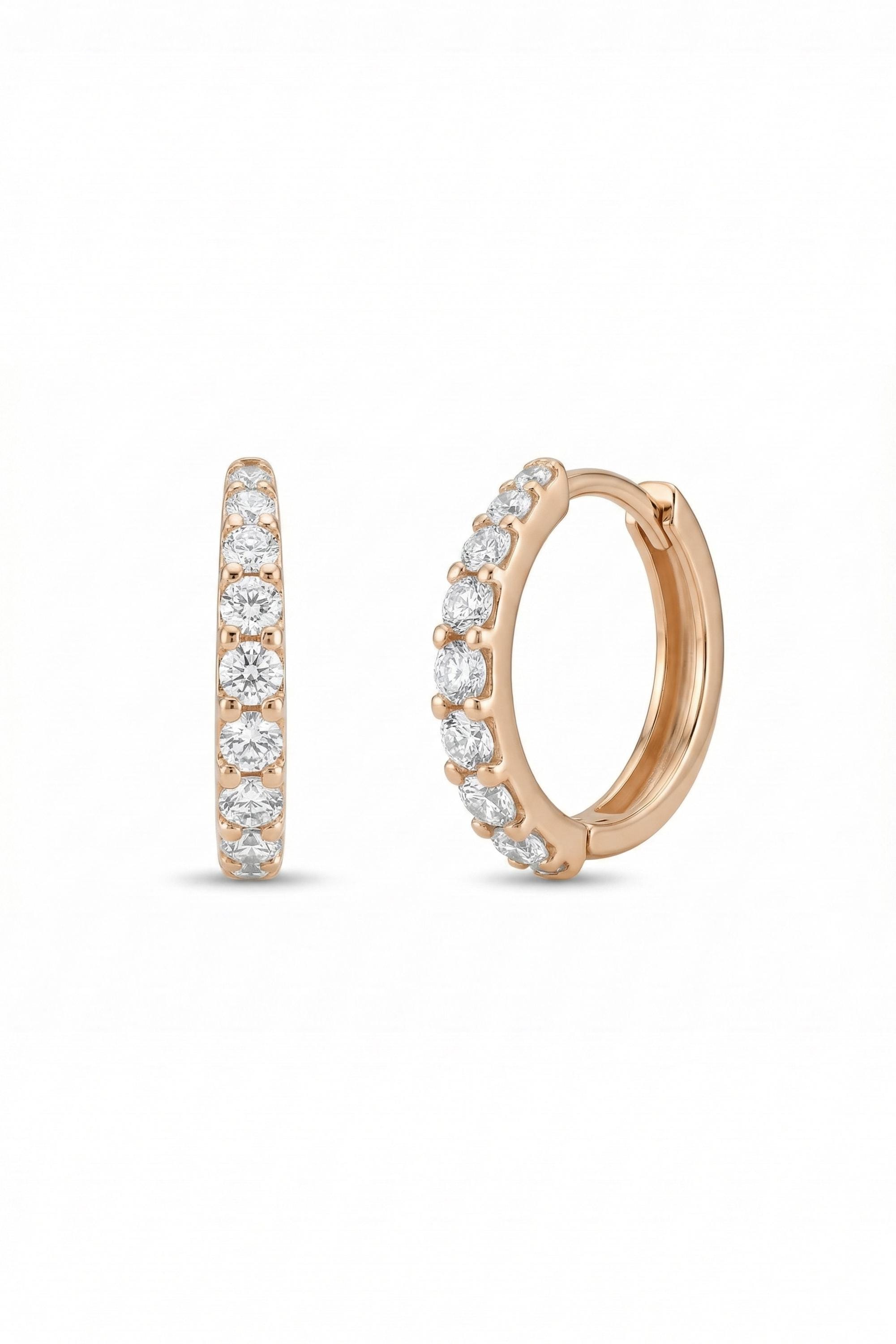 14K Gold Diamond Pavé Huggie Hoop Earrings