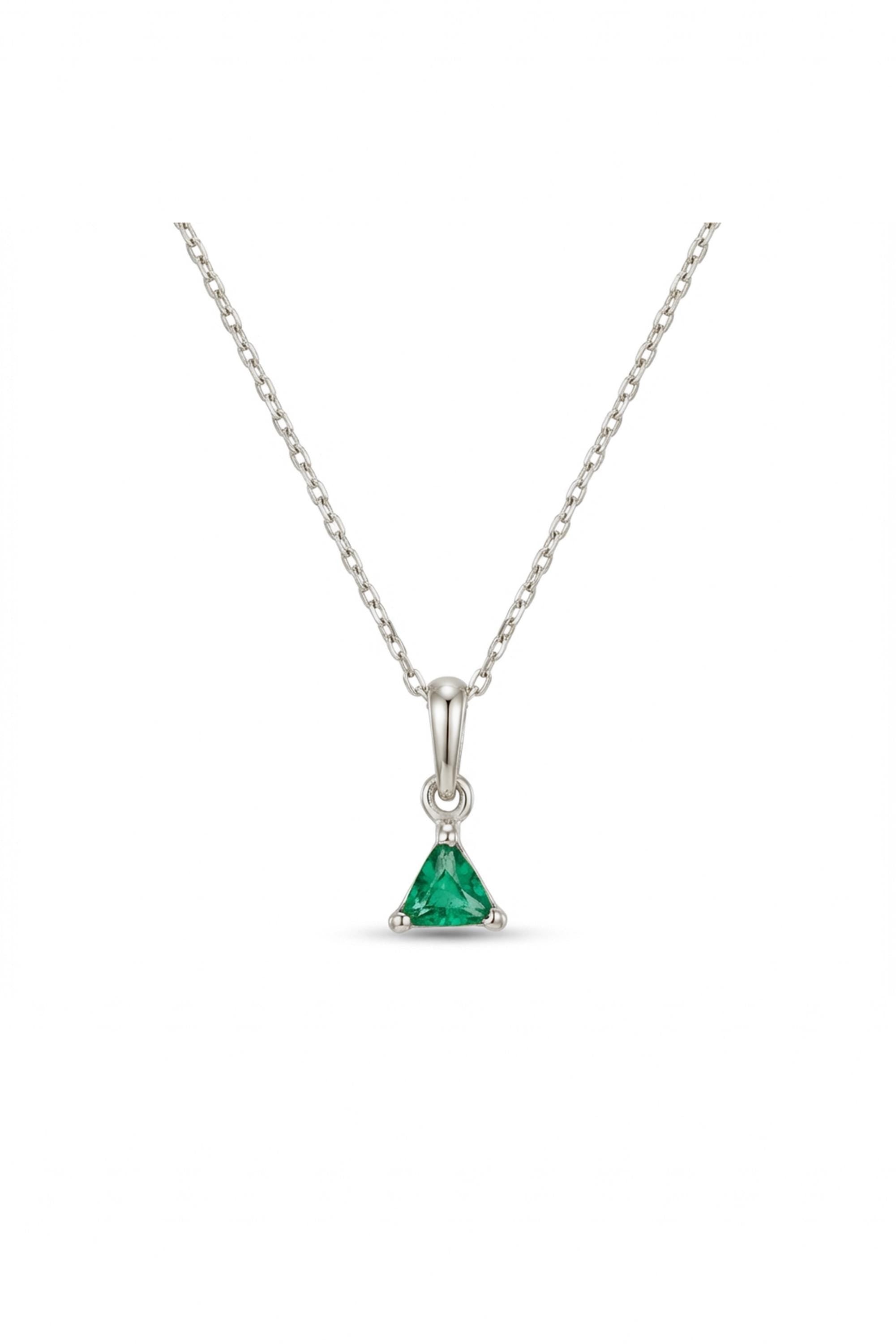 14K Gold Trillion Emerald Pendant Necklace