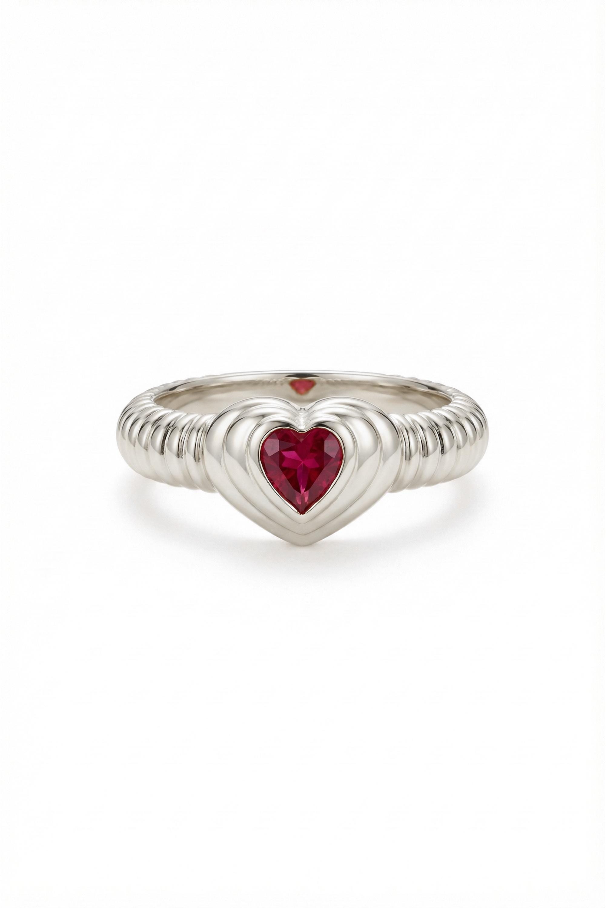 14K Solid Gold Twisted Rope Red Gemstone Ring