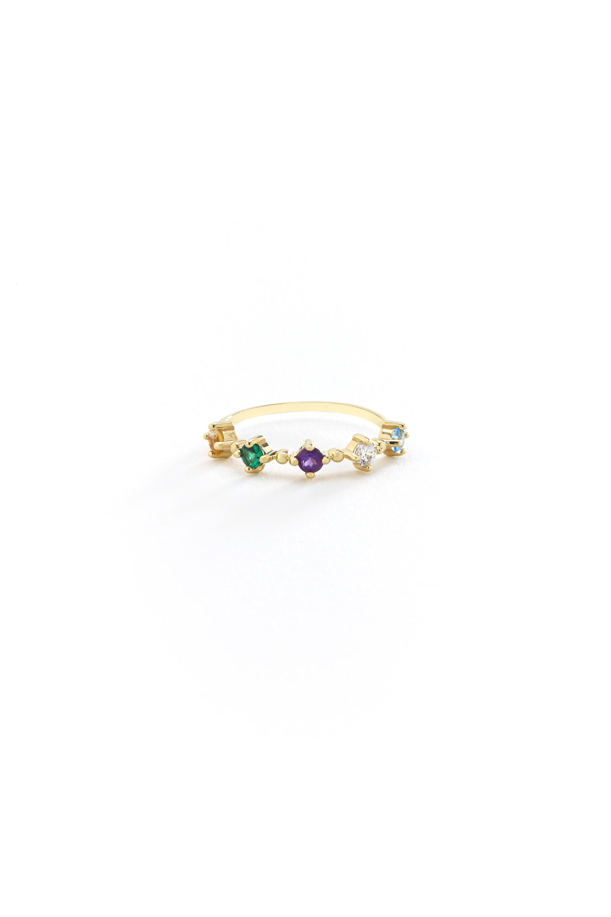 14K Solid Gold Multicolor Gemstone Band Ring
