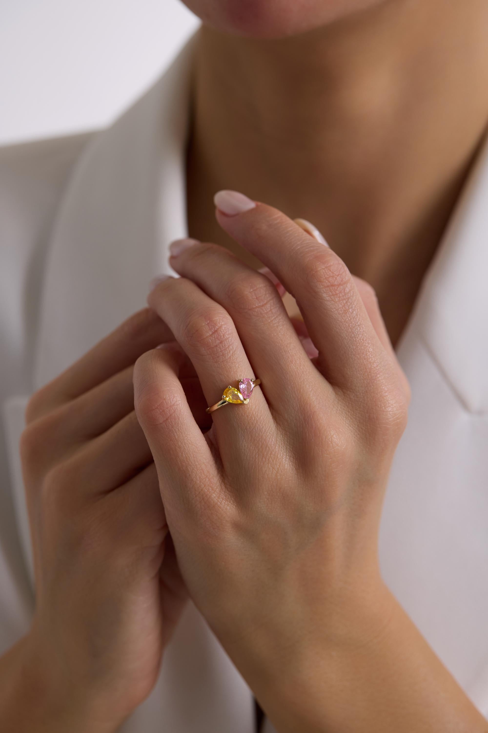 14K Gold Dual Pear Toi Et Moi Ring