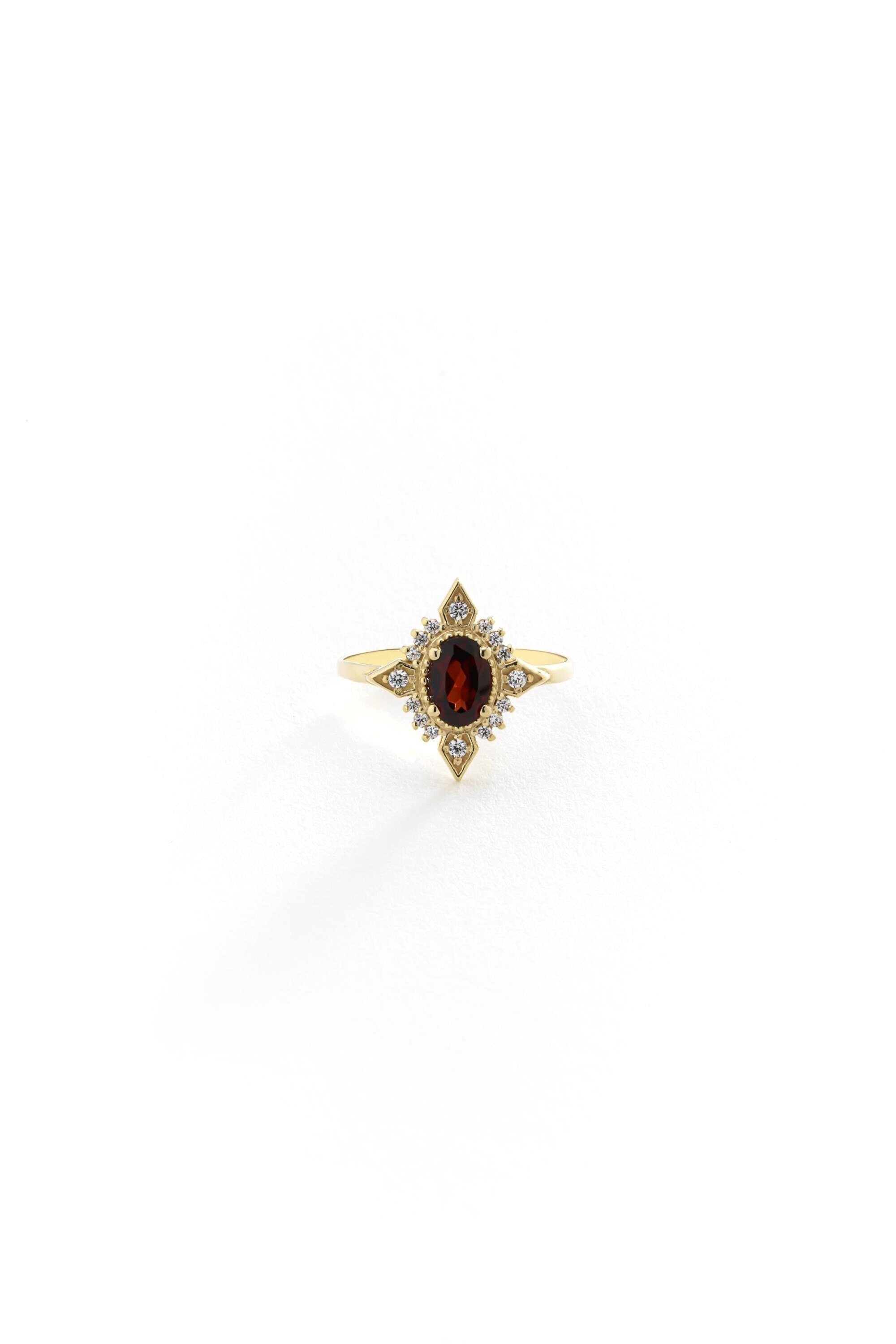 14K Gold Garnet Ring