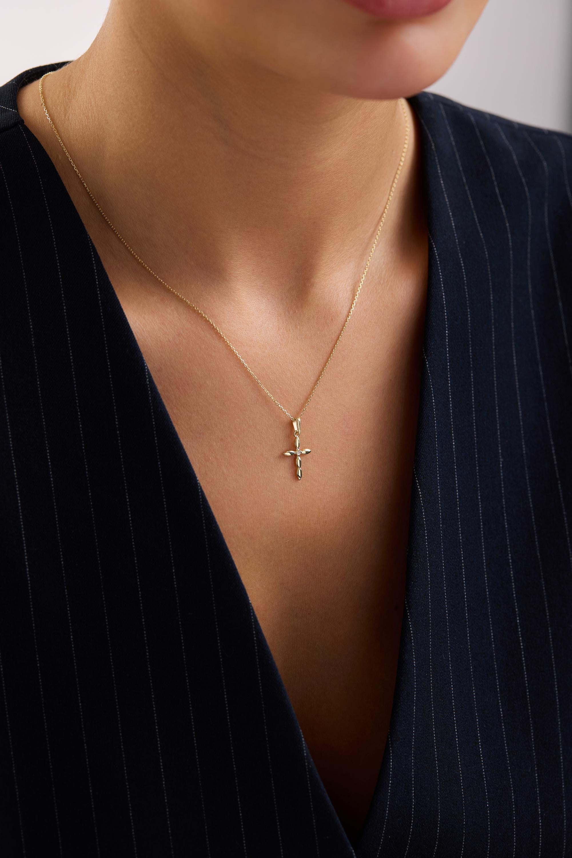 14K Gold Organic Texture Cross Necklace