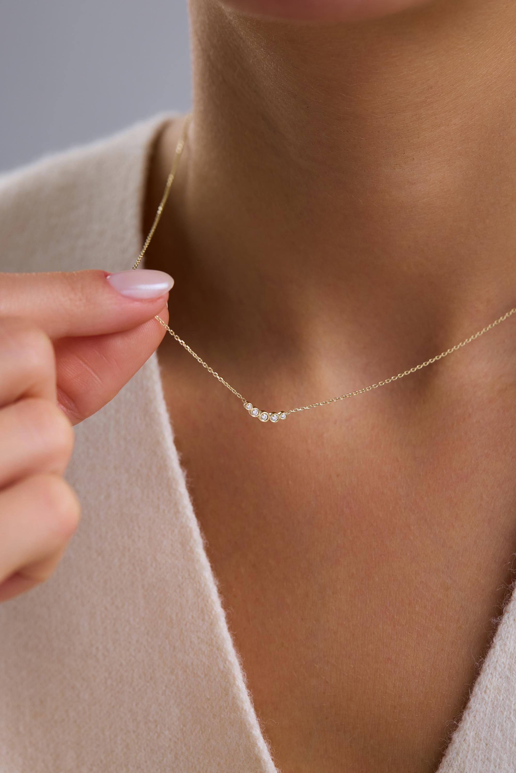 14K Solid Gold Bezel Diamond Necklace
