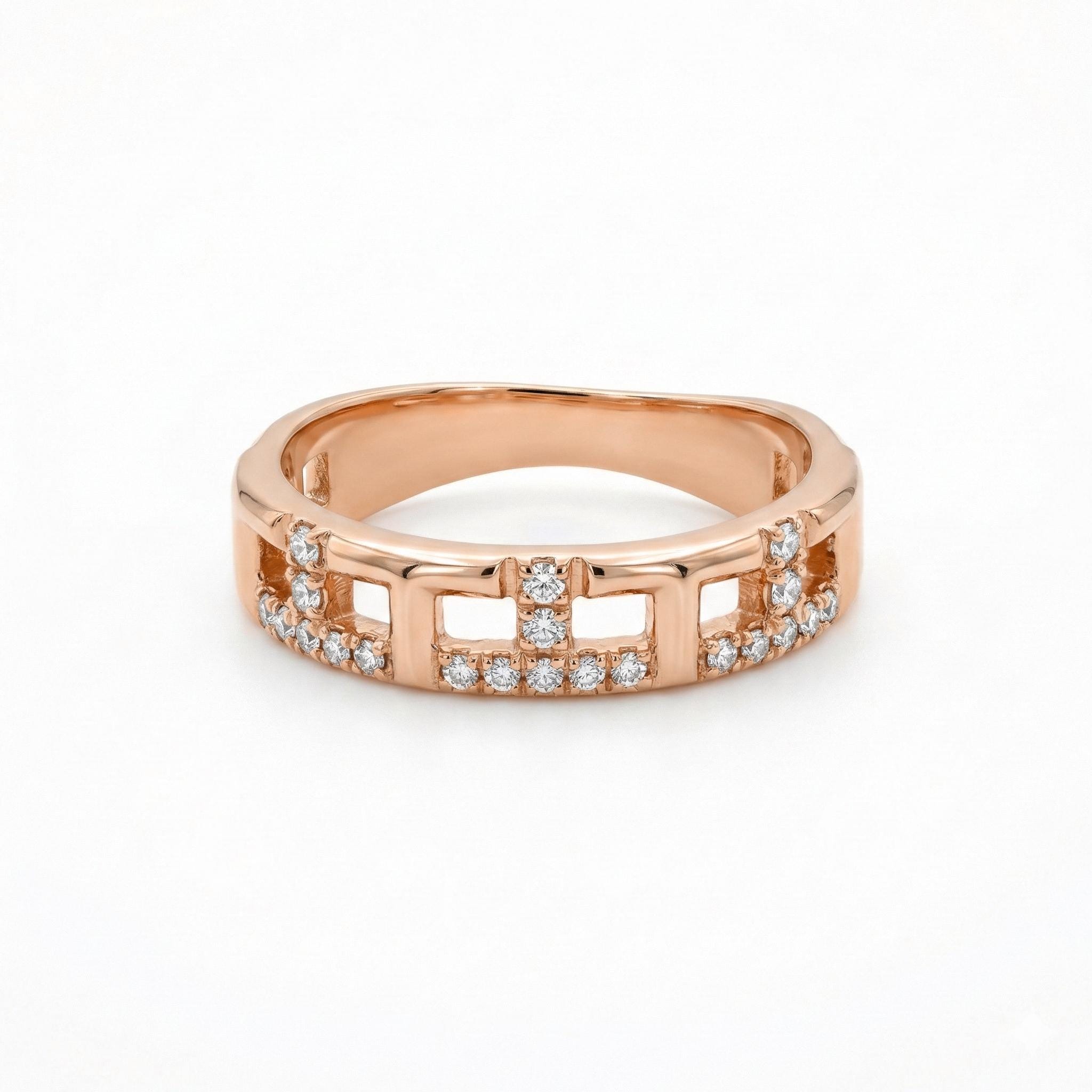 14K Gold Openwork Geometric Pavé Ladder Band