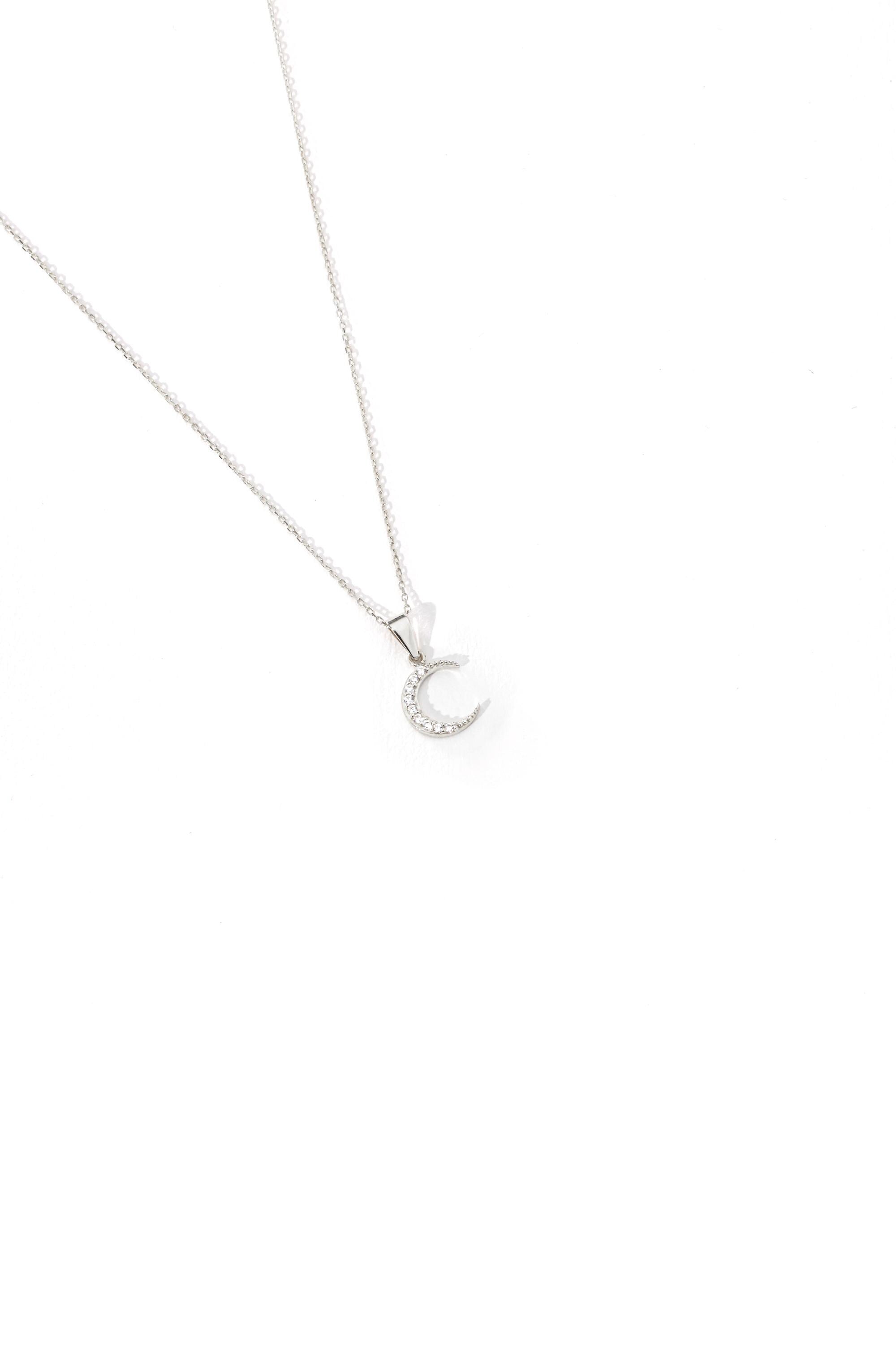 14K Solid Gold Crescent Moon Necklace