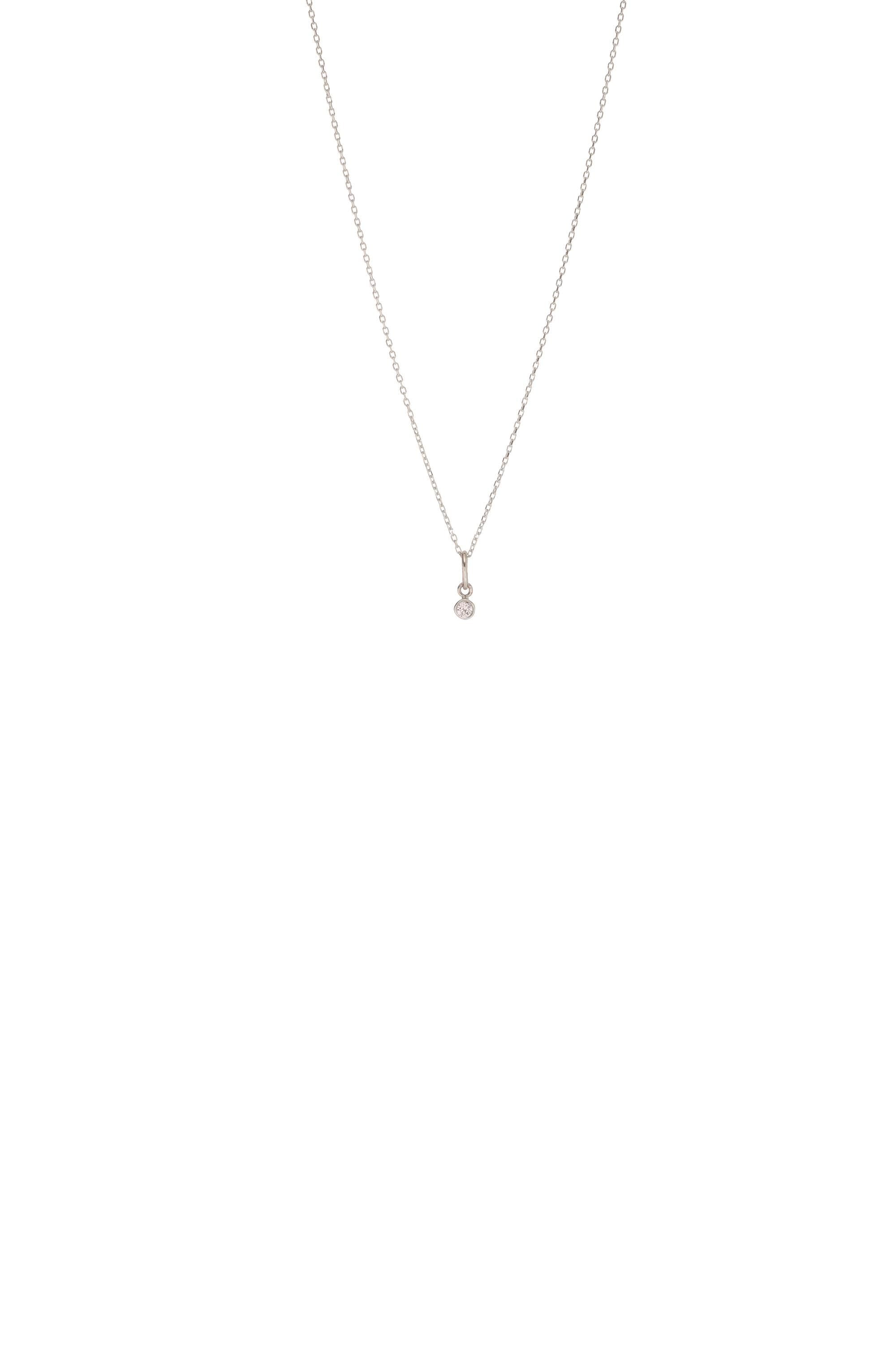 14K Solid Gold Solitaire Bezel Diamond Necklace
