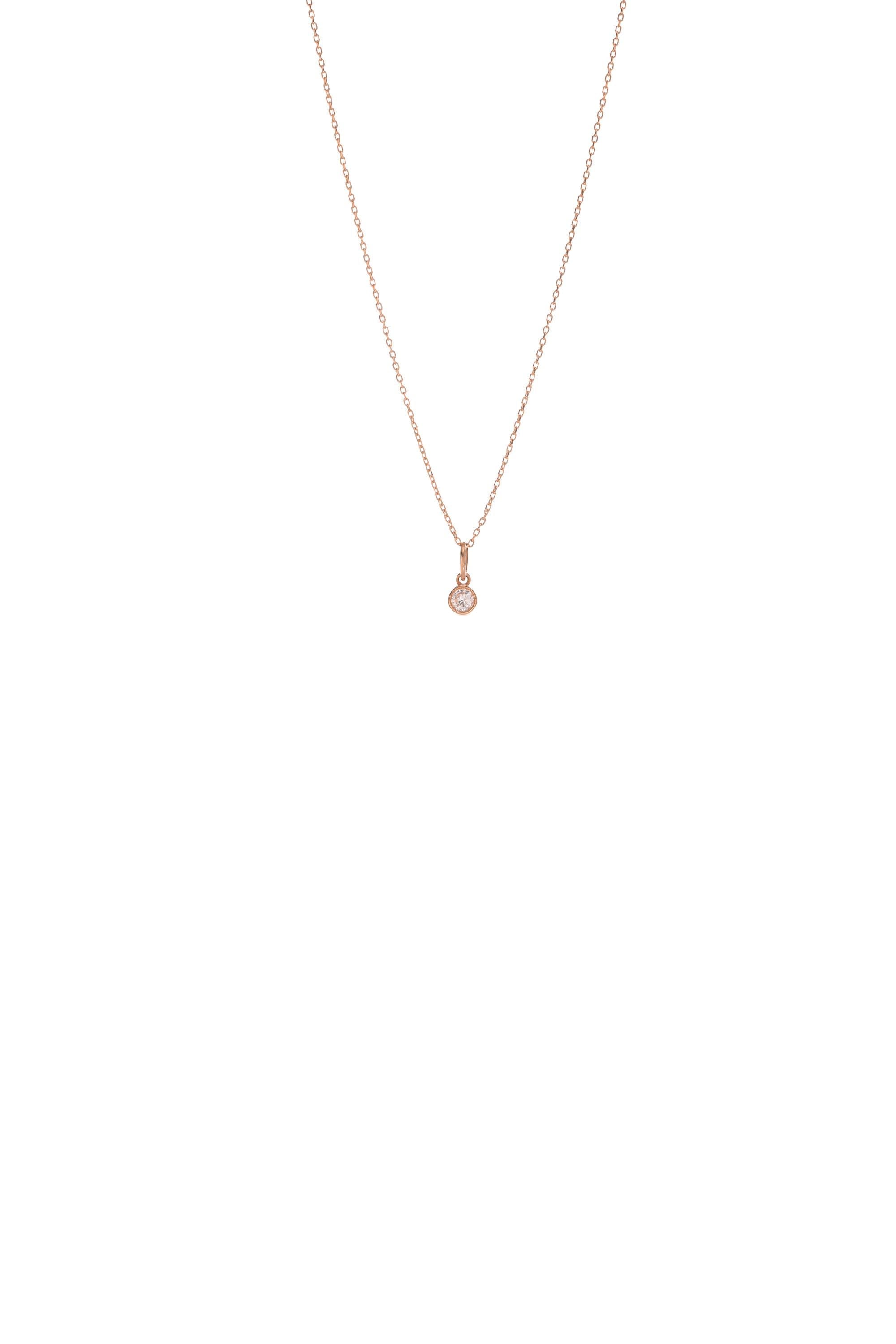 14K Solid Gold Solitaire Bezel Diamond Necklace