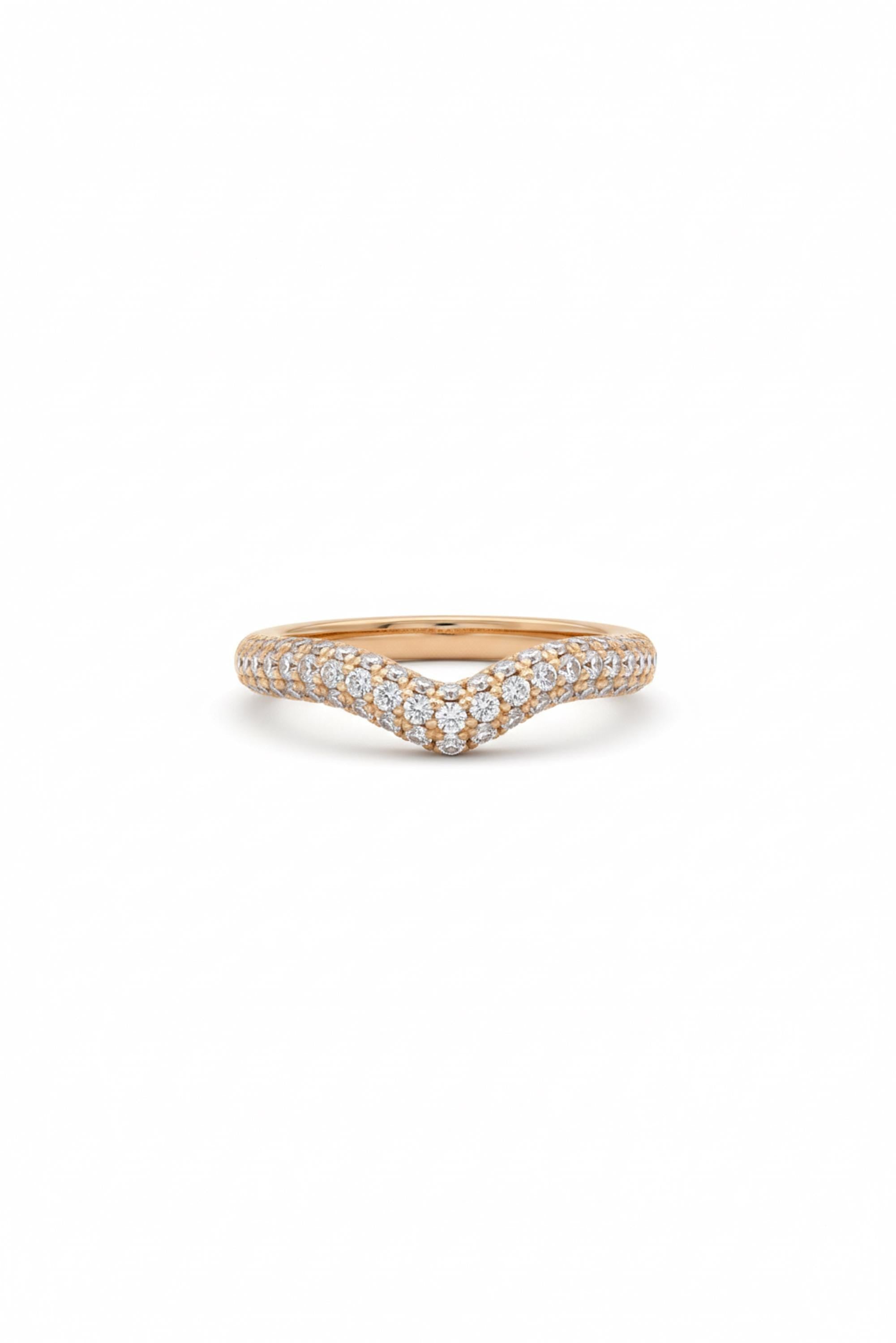 14K Solid Gold Wave Band Ring with Diamond Cut Stones