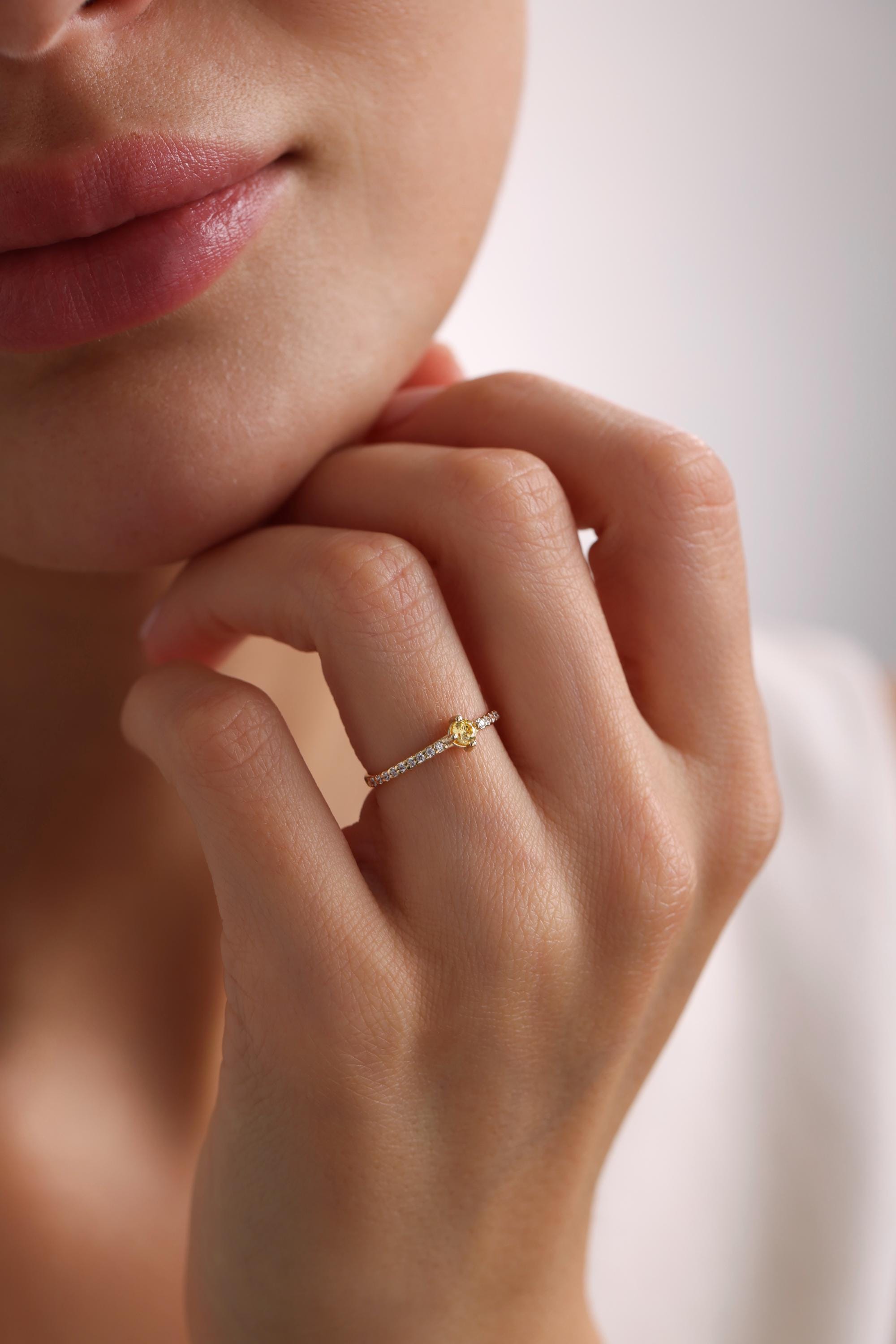 14k Solid Gold Half Eternity Citrine Ring