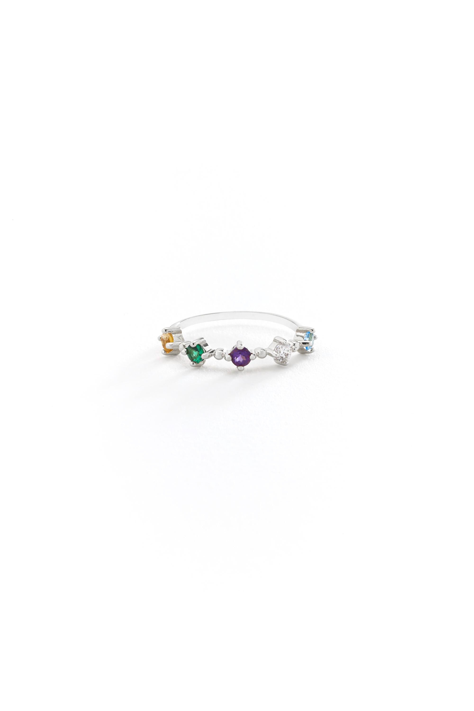 14K Solid Gold Multicolor Gemstone Band Ring