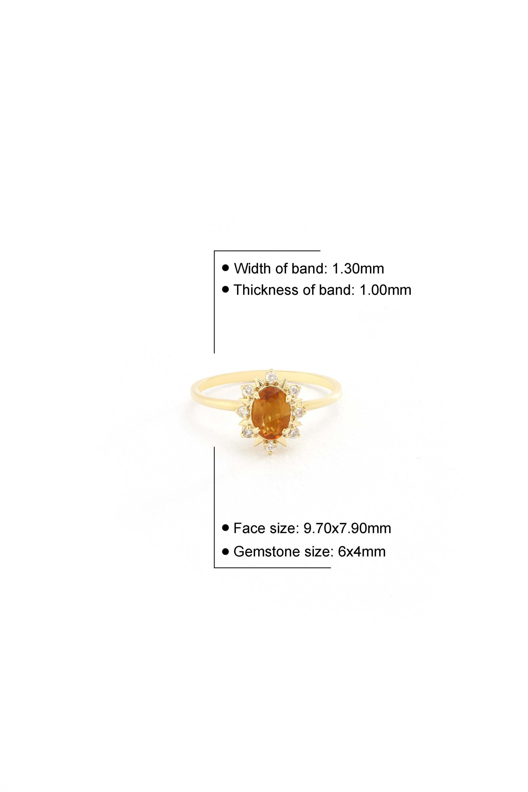 14K Gold Oval Citrine Halo Ring