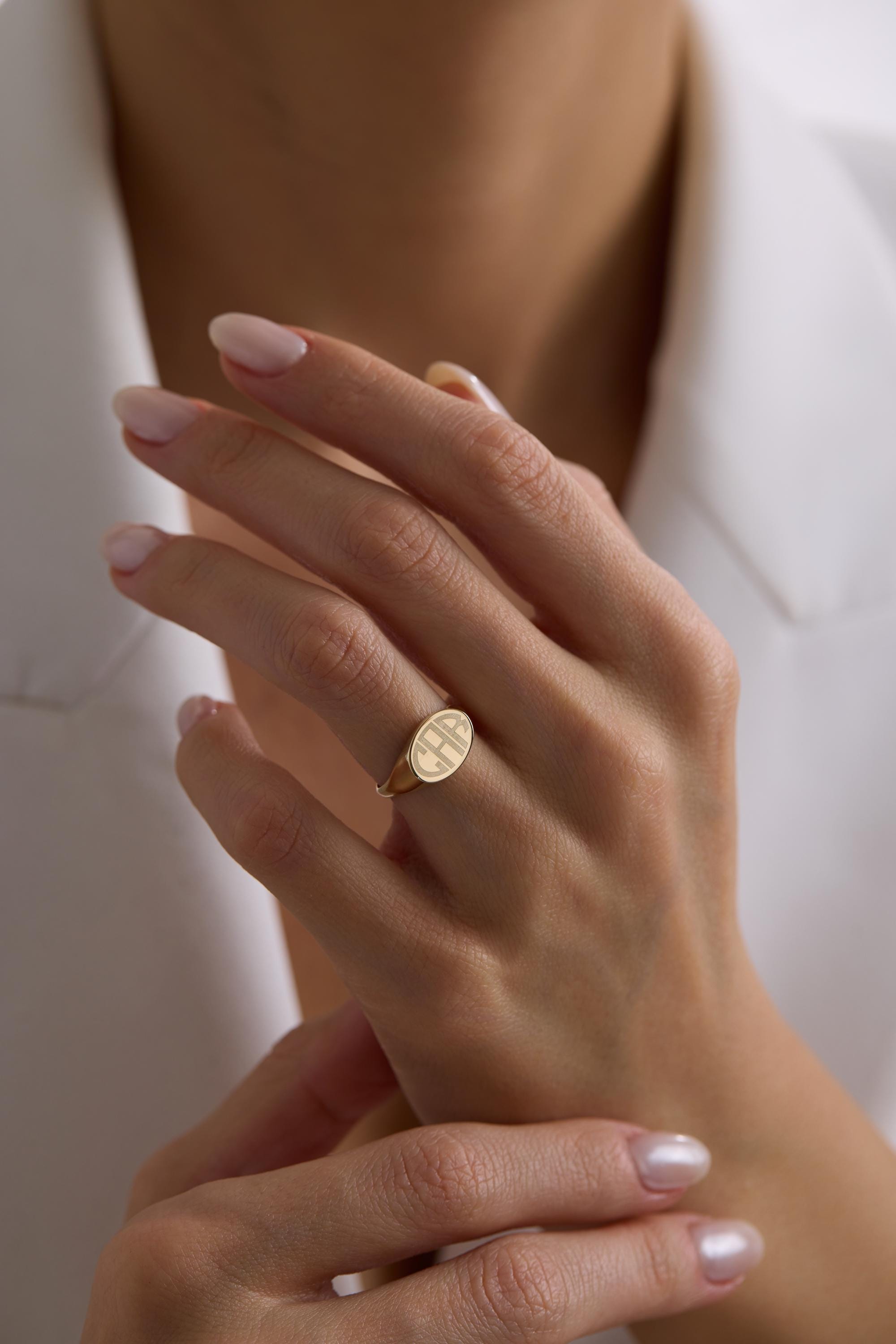14K Small Gold Monogram Signet Ring