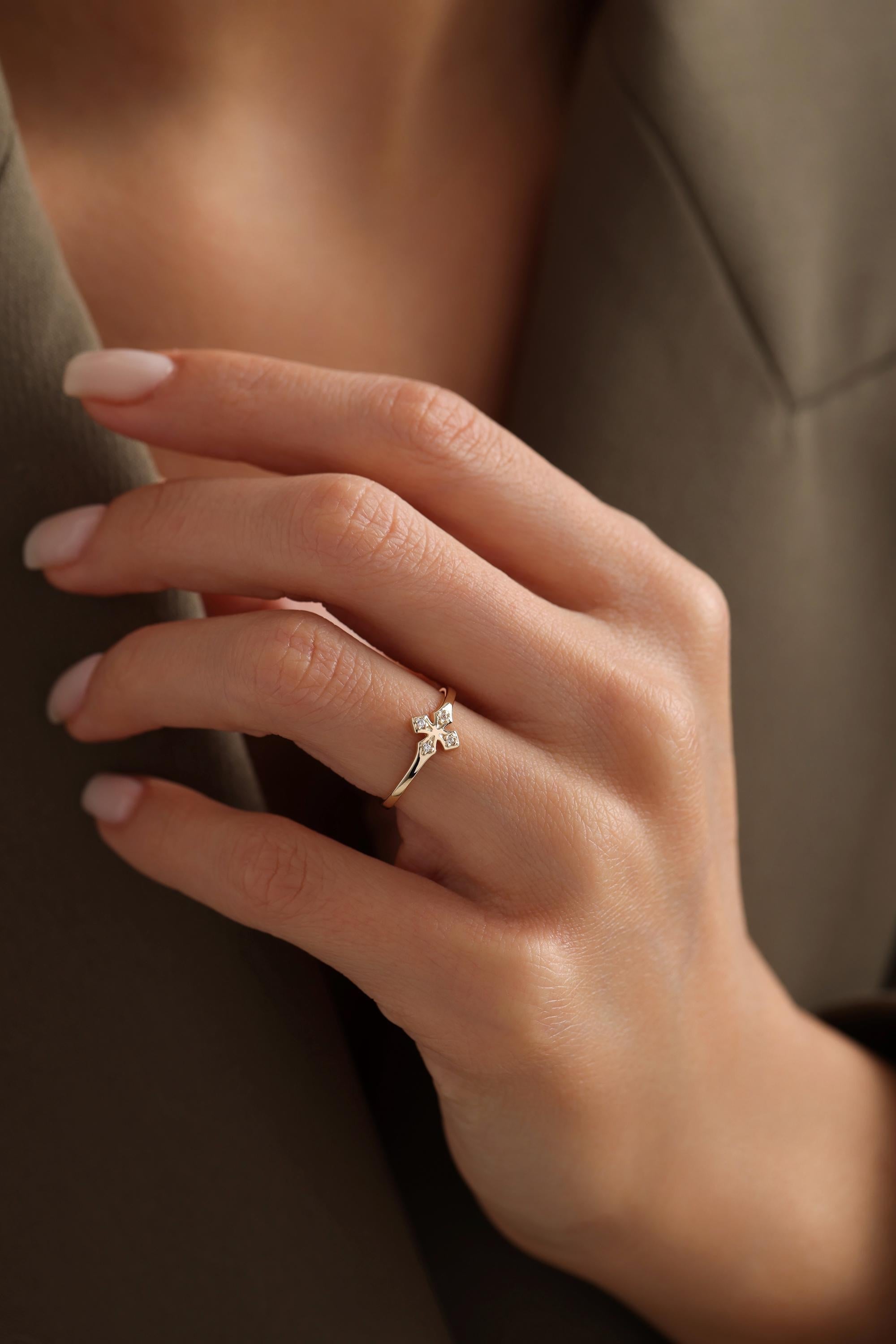 14K Pave Cz Cross Ring
