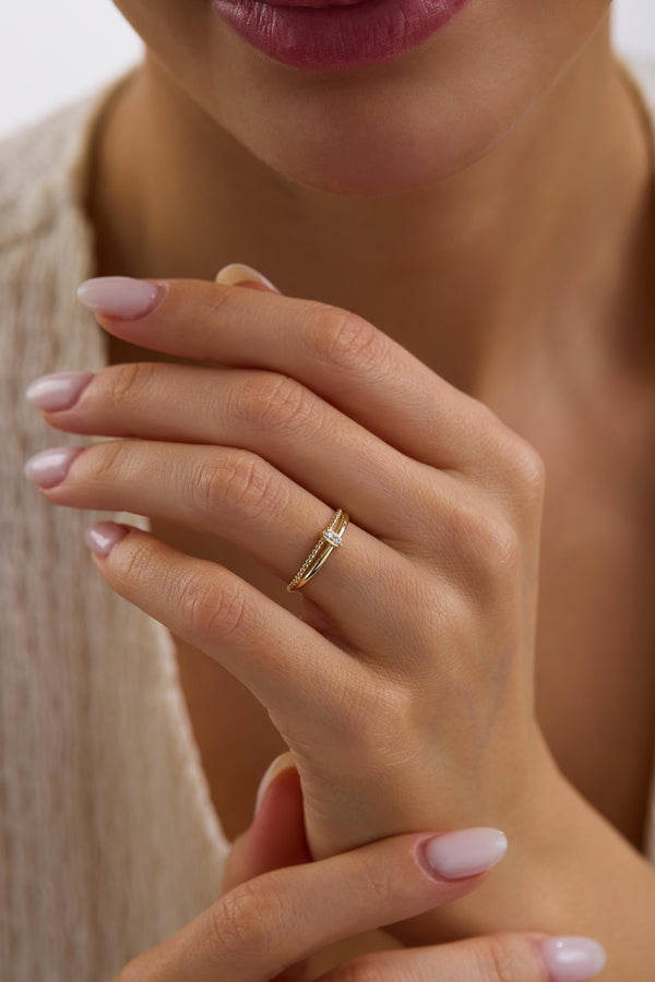 14K Gold Beaded Diamond Ring