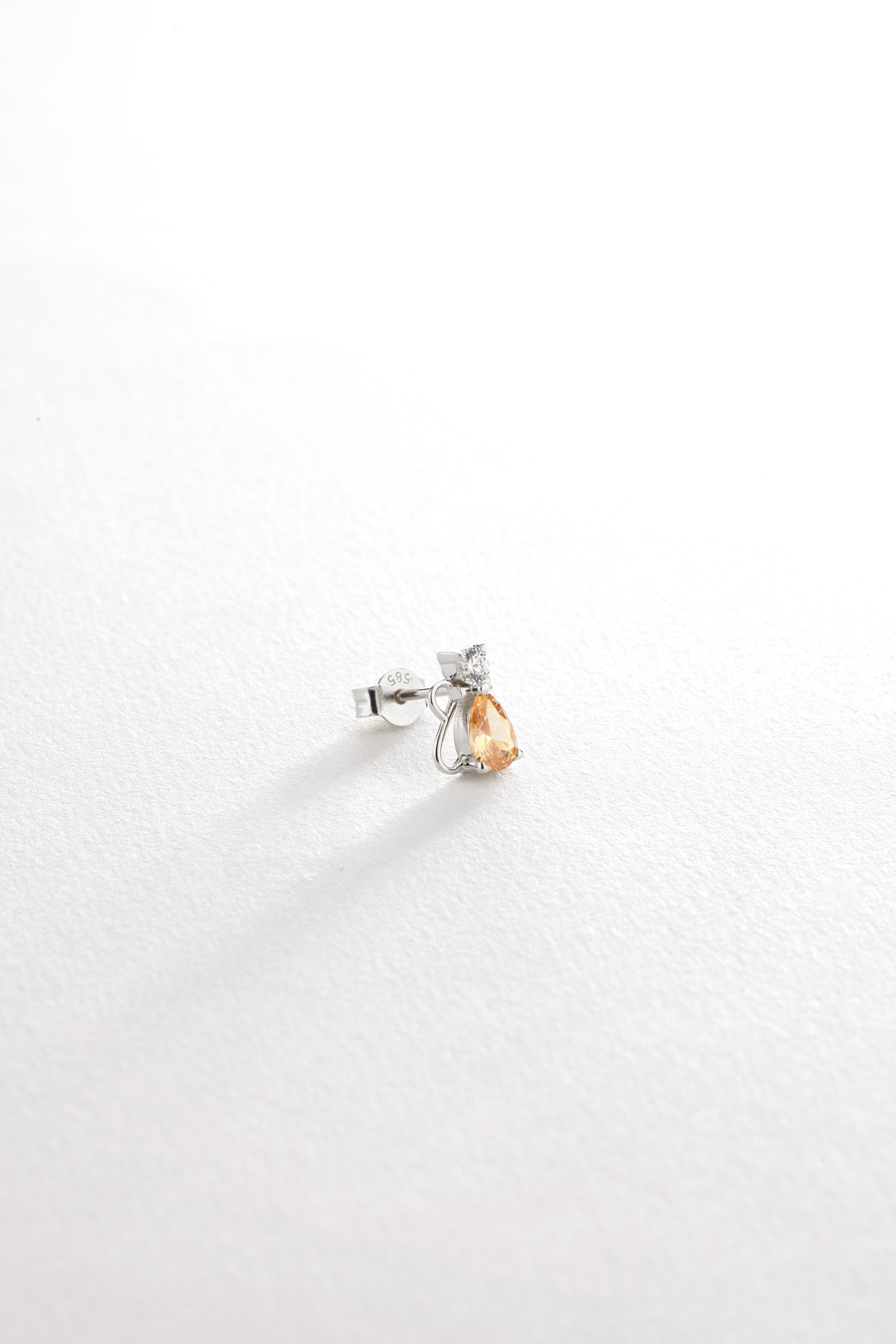 14K Gold Pear Citrine Earring with CZ