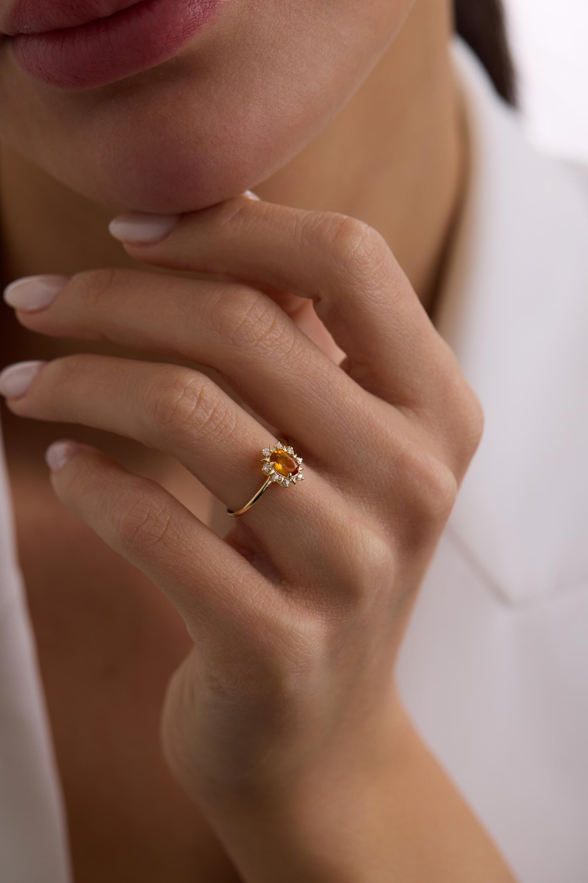 14K Gold Oval Citrine Halo Ring