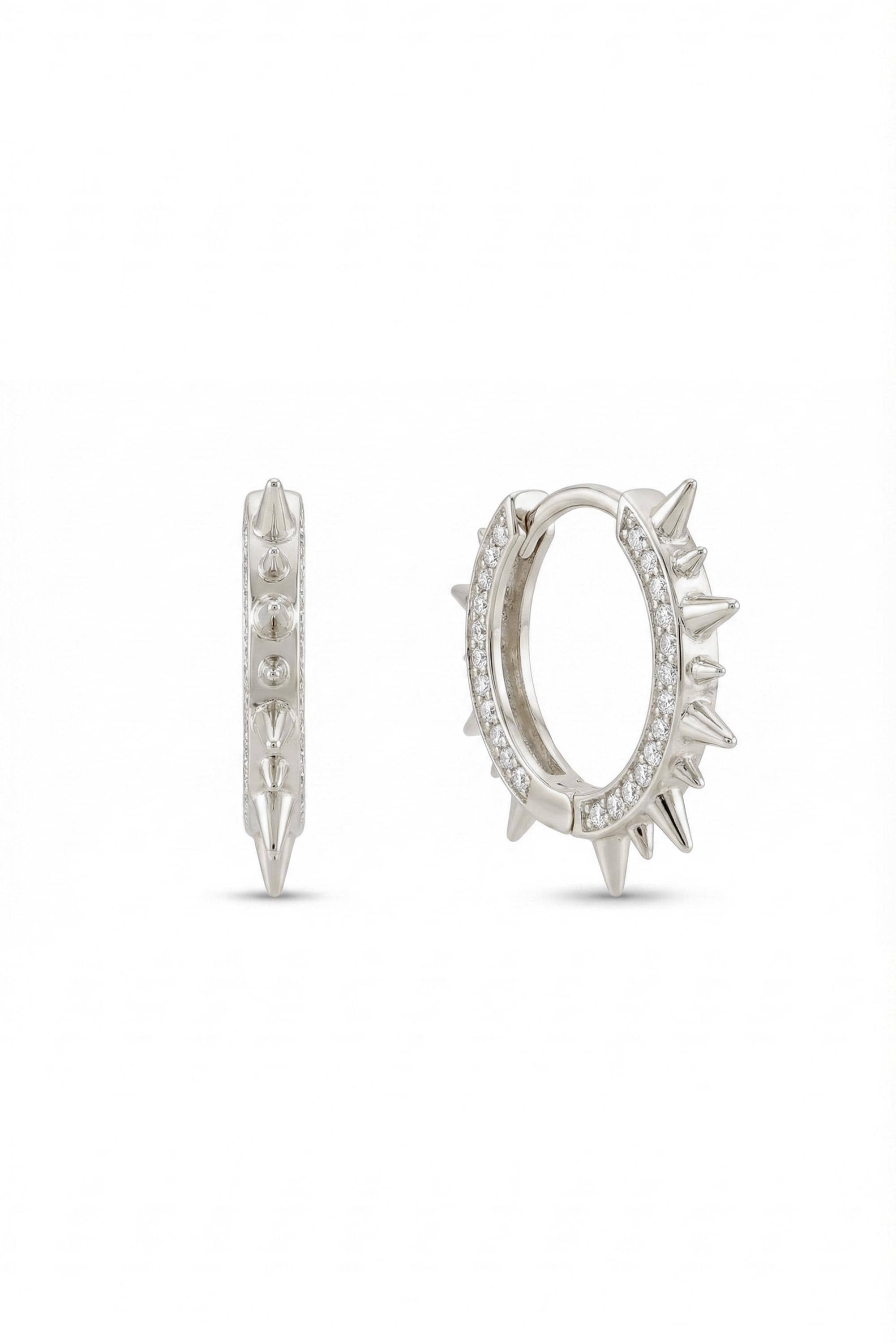 14K Gold Pavé Spiked Huggie Hoop Earrings