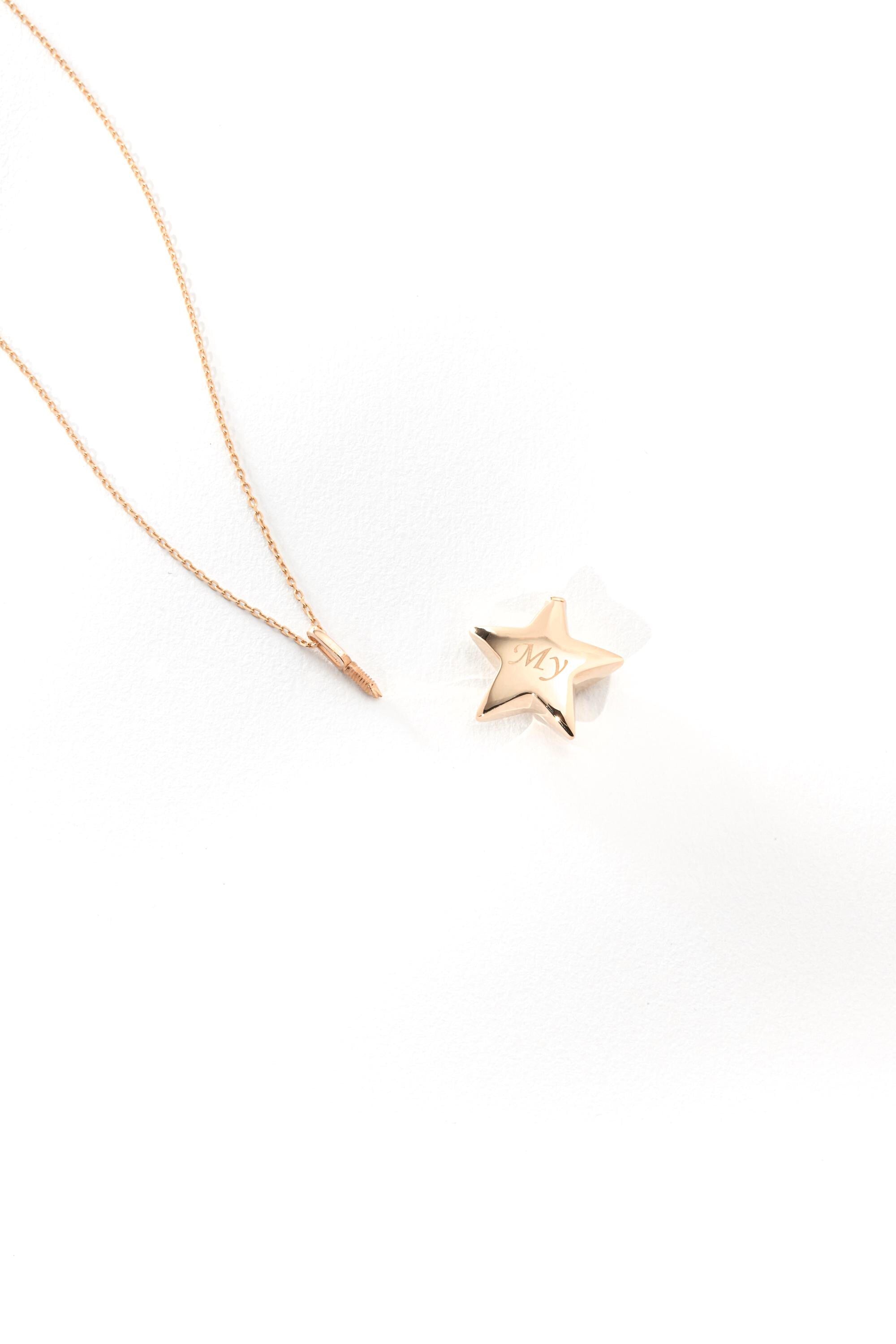 14K Solid Gold Star Urn Necklace