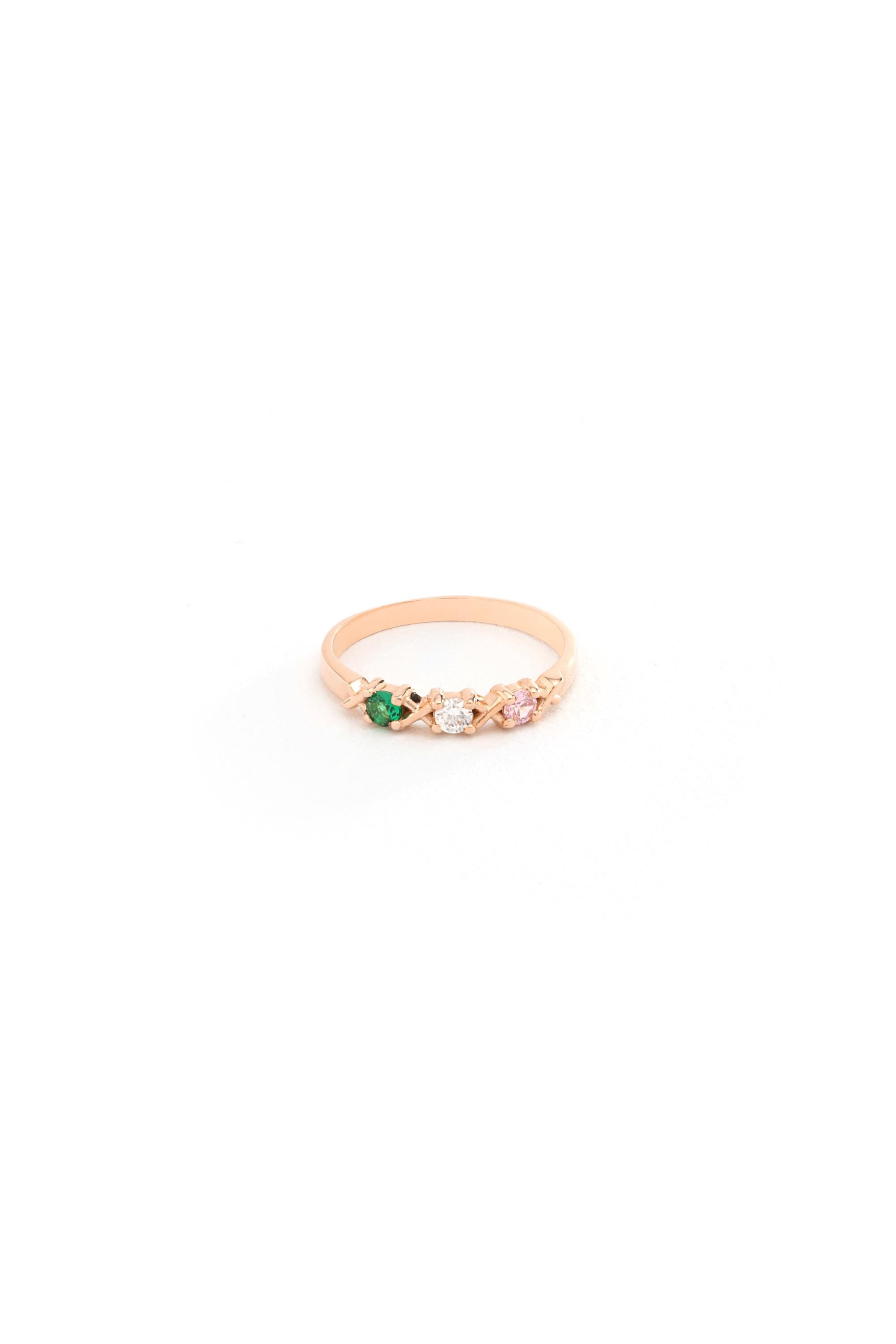 14K Gold Green Gemstone & Sparkling Stone Band Ring