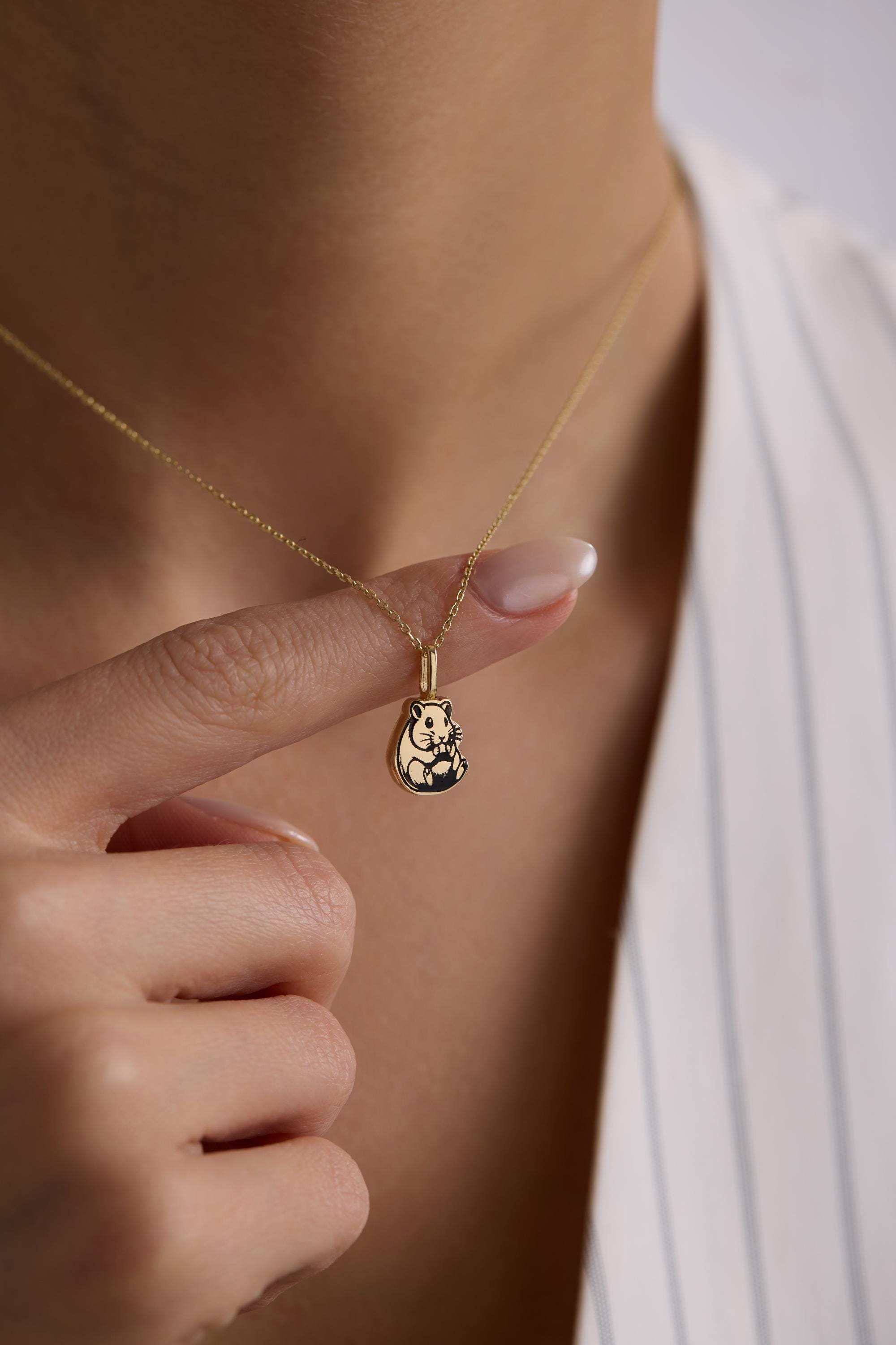 14K Urn Solid Gold Hamster Necklace