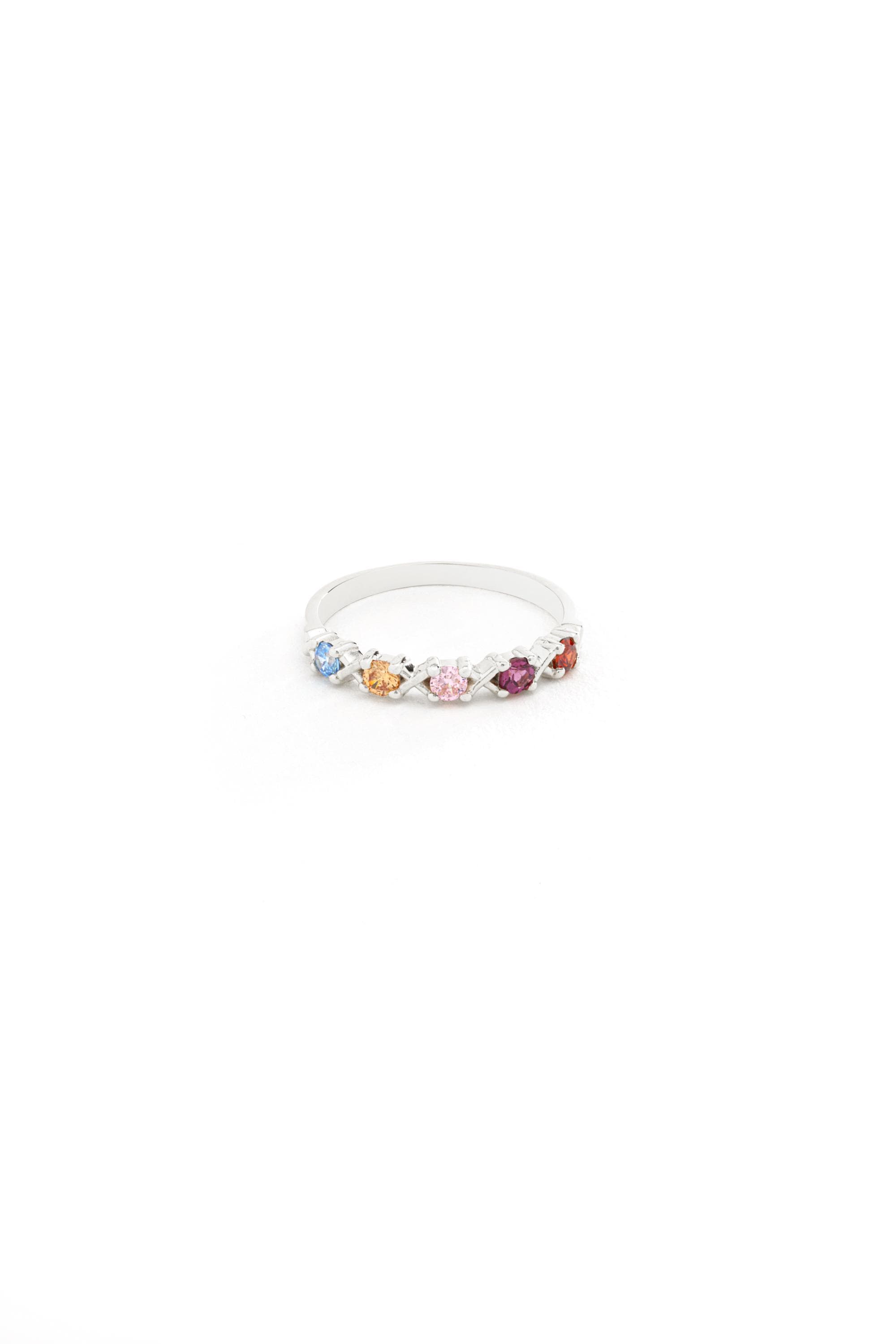 14K Solid Gold Rainbow Gemstone Band Ring