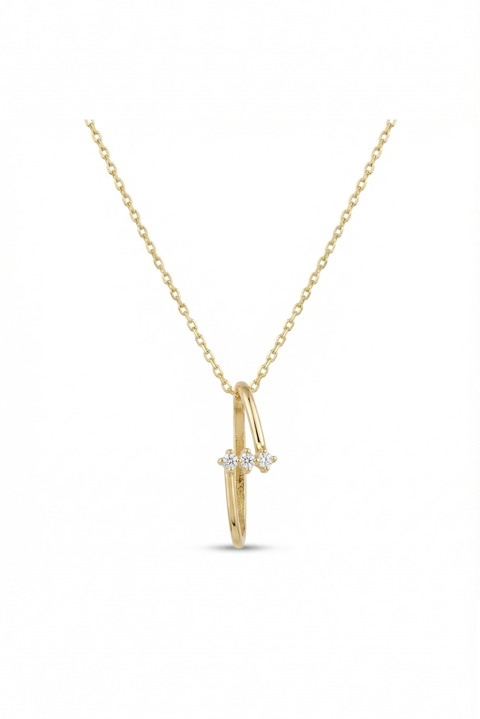 14K Gold Three Stone Wave Pendant Necklace