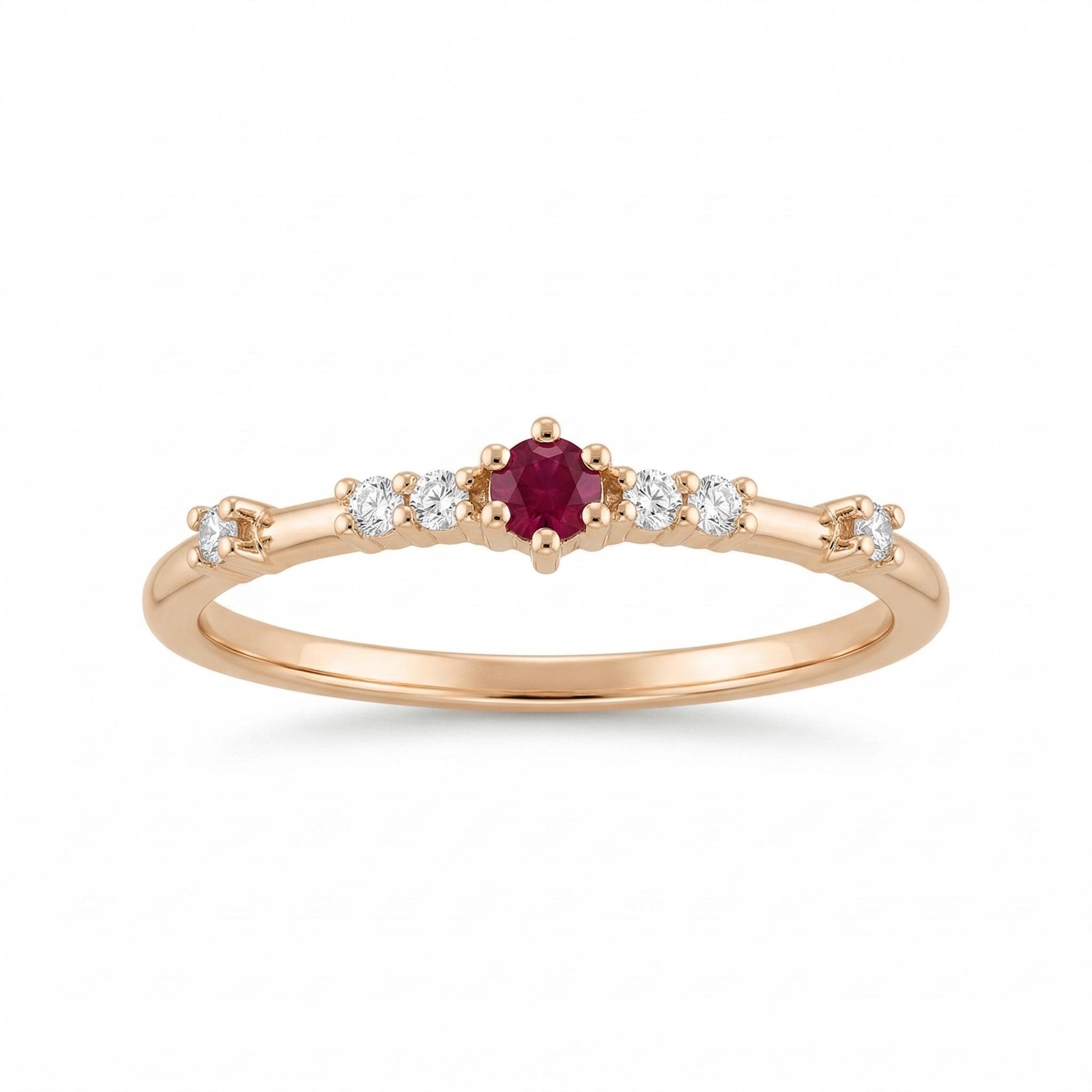 14K Gold Ruby Diamond Ring Minimal Ruby Engagement Ring