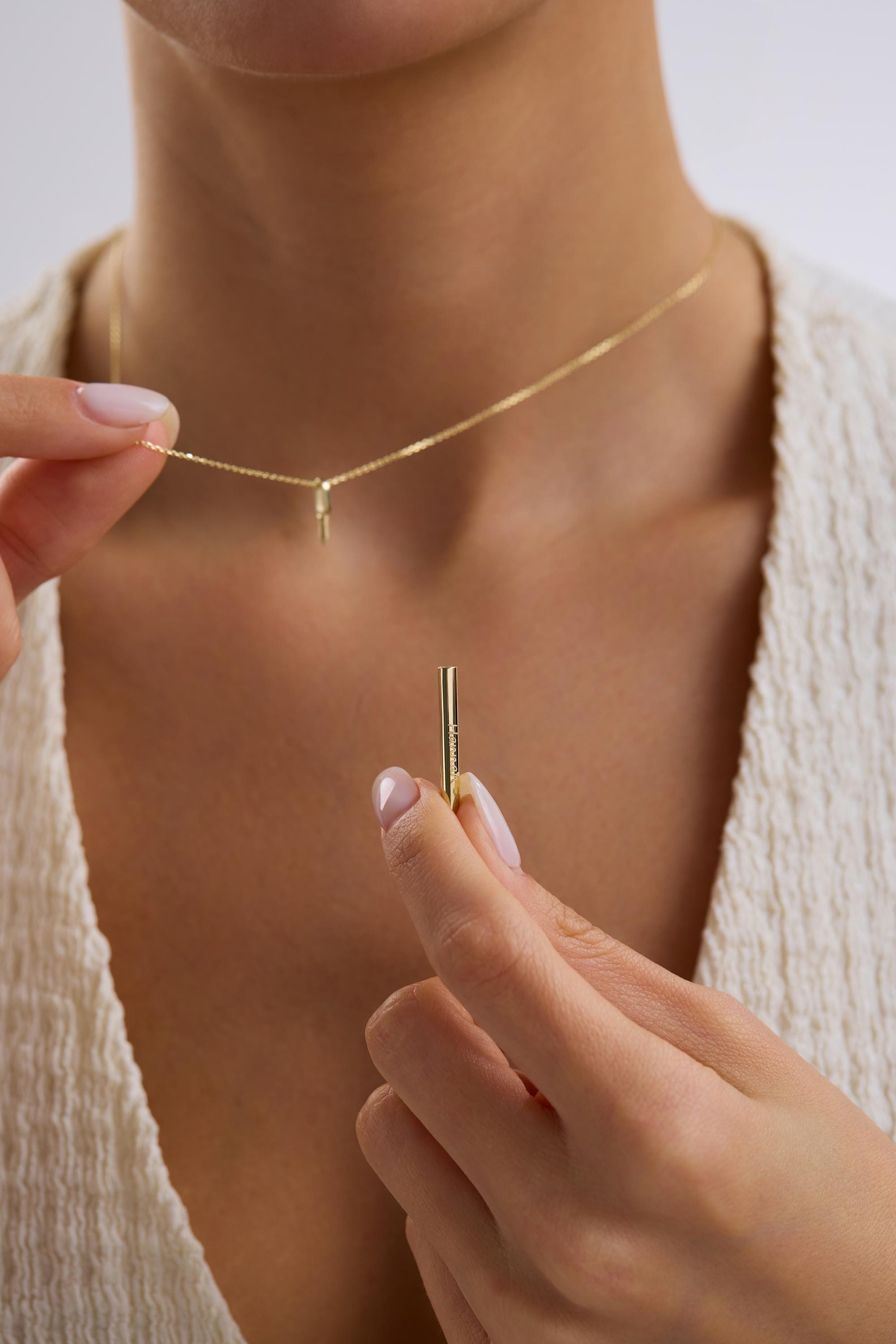 14k Personalized Gold Sphere Urn Bar Necklace