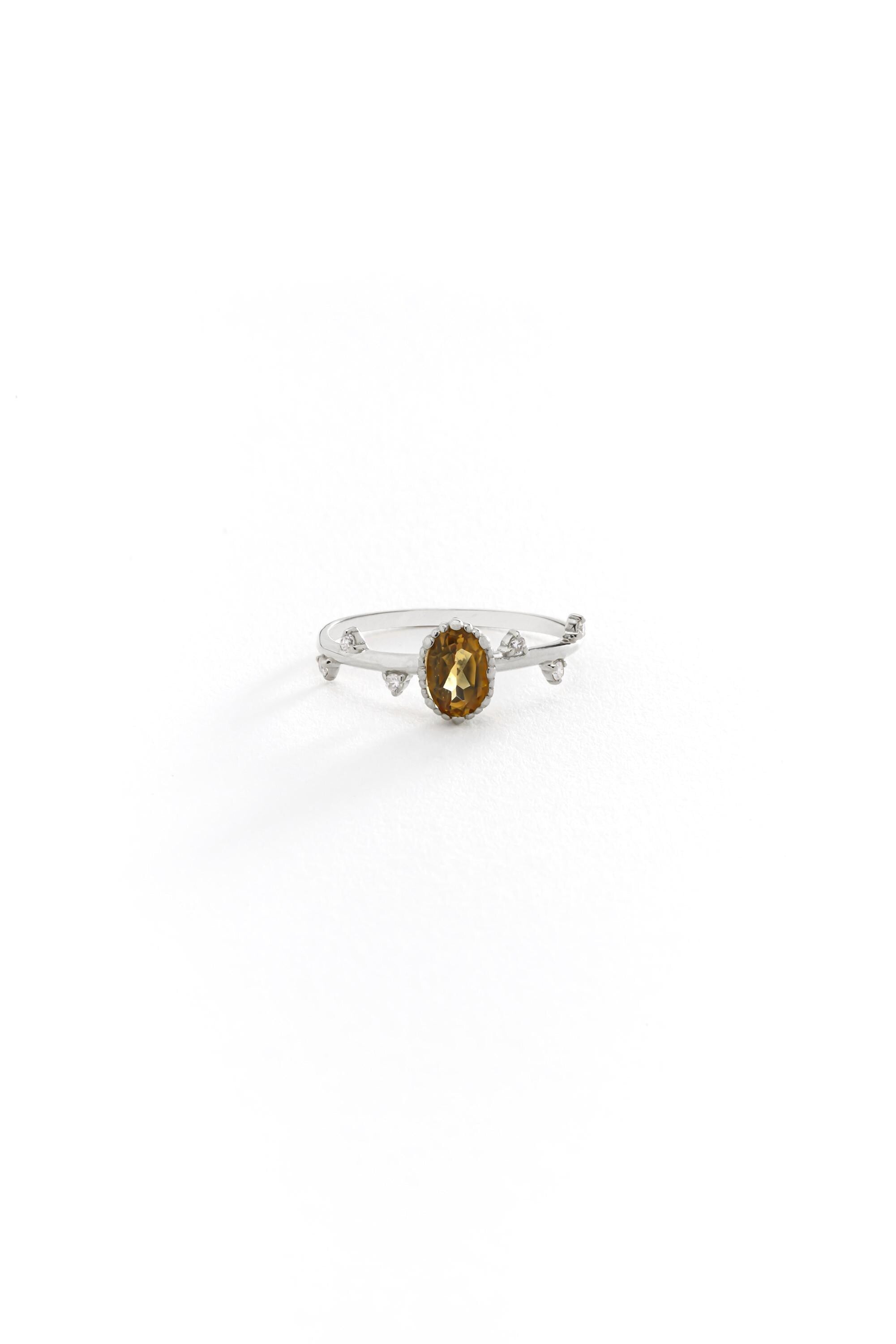 14K Gold Oval Tiger Eye Vine Ring