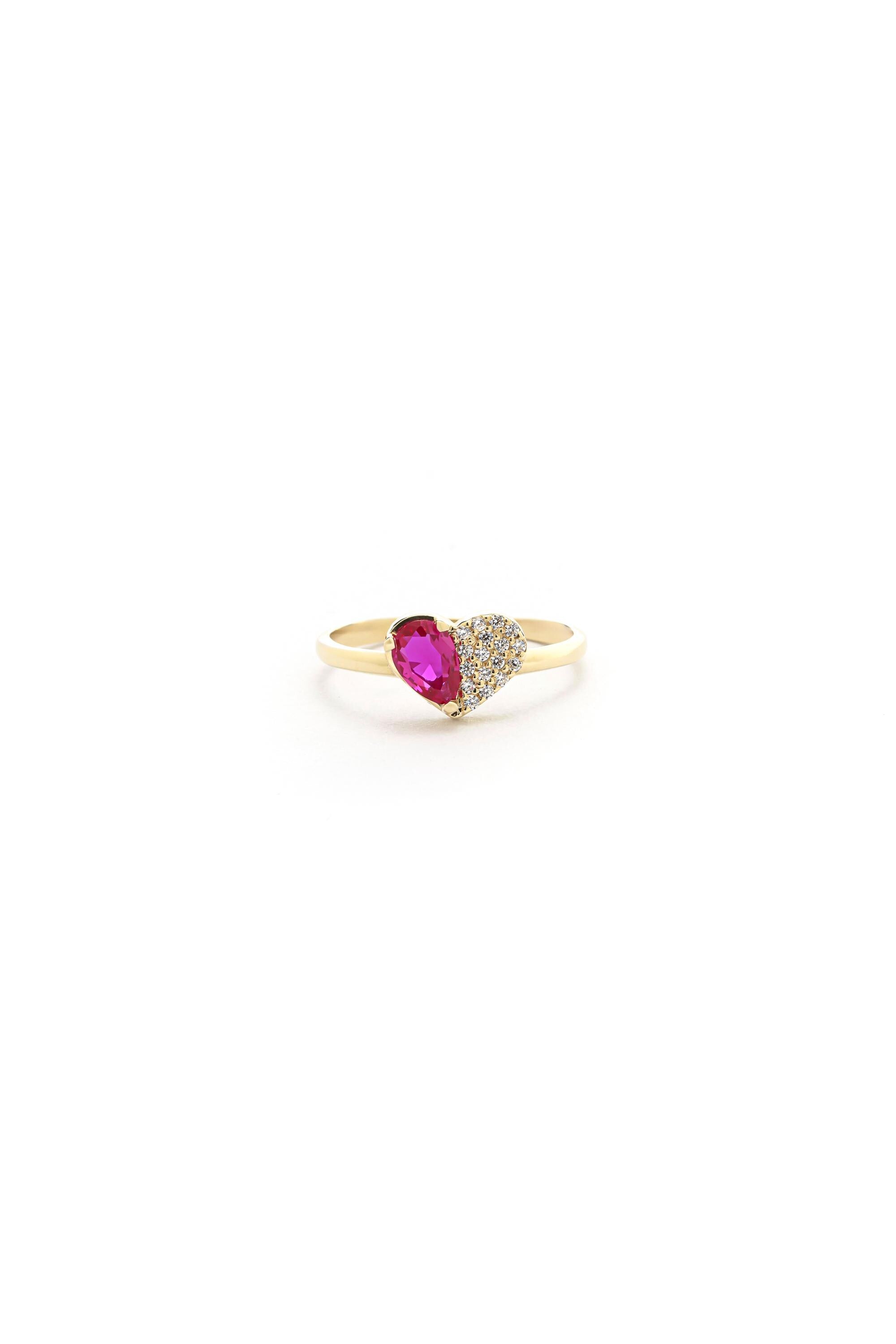 14K Solid Gold Pear Pink Gemstone & Diamond Ring