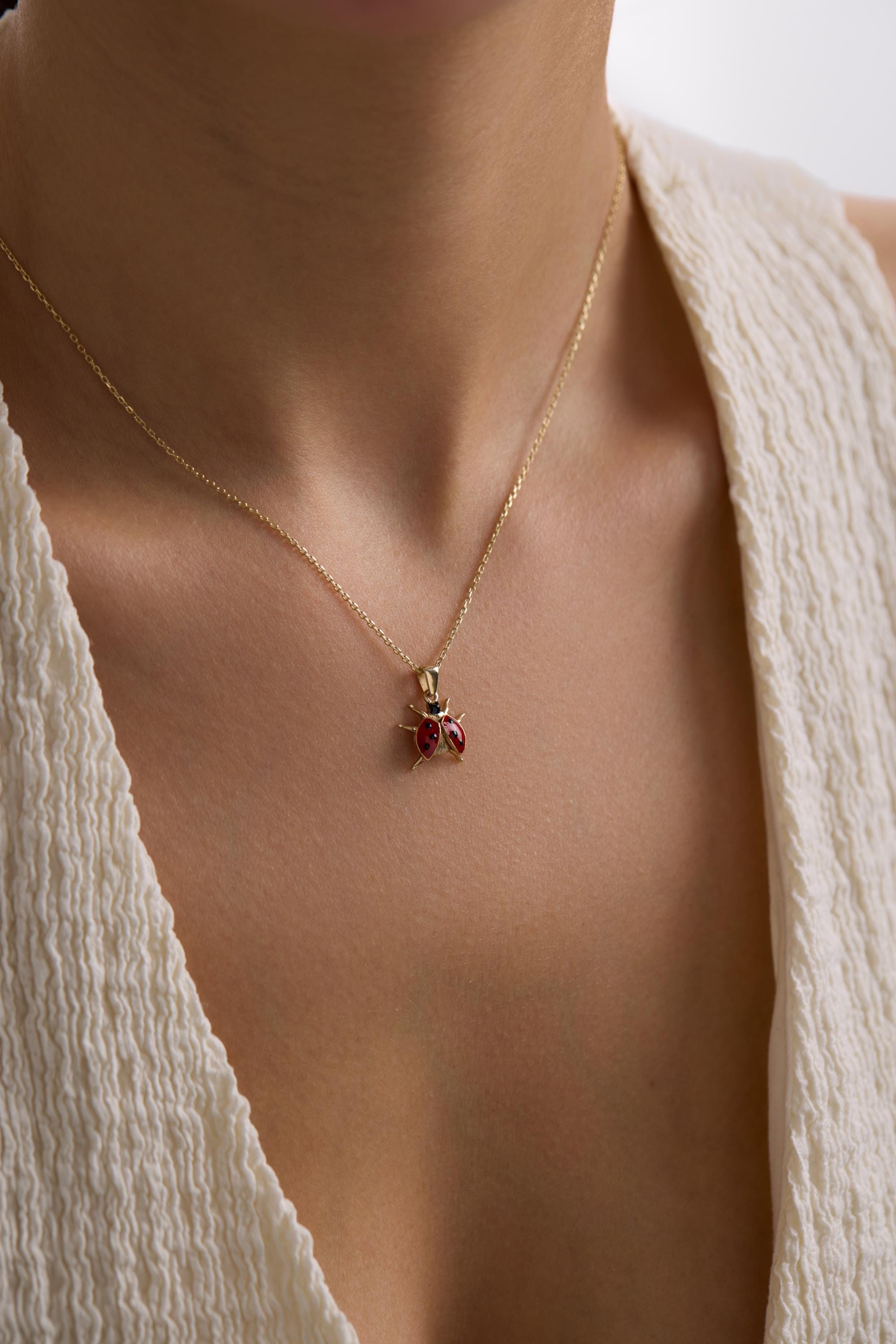 14K Solid Gold Ladybug Necklace