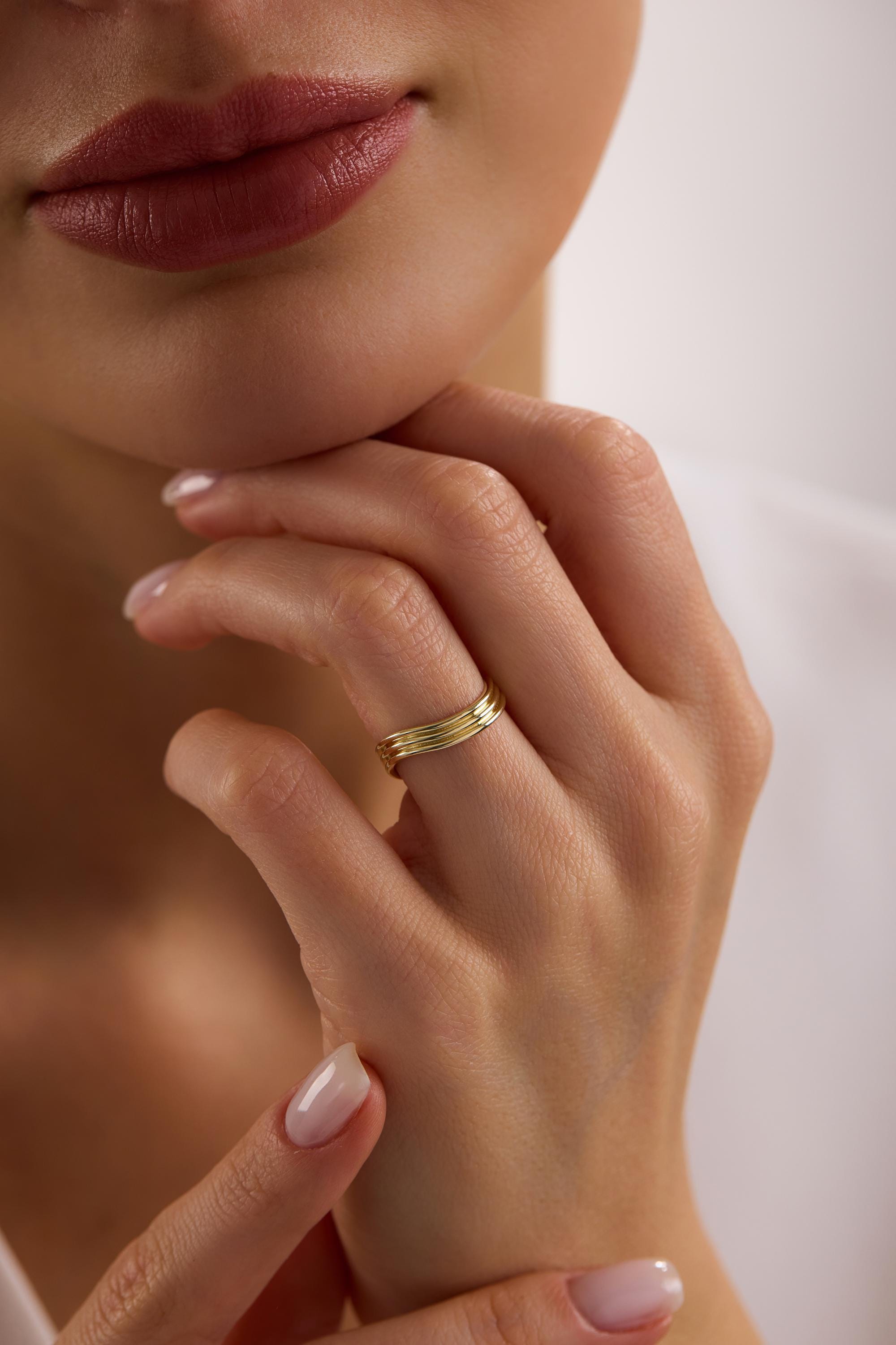 14K Gold Layered Wave Band Ring