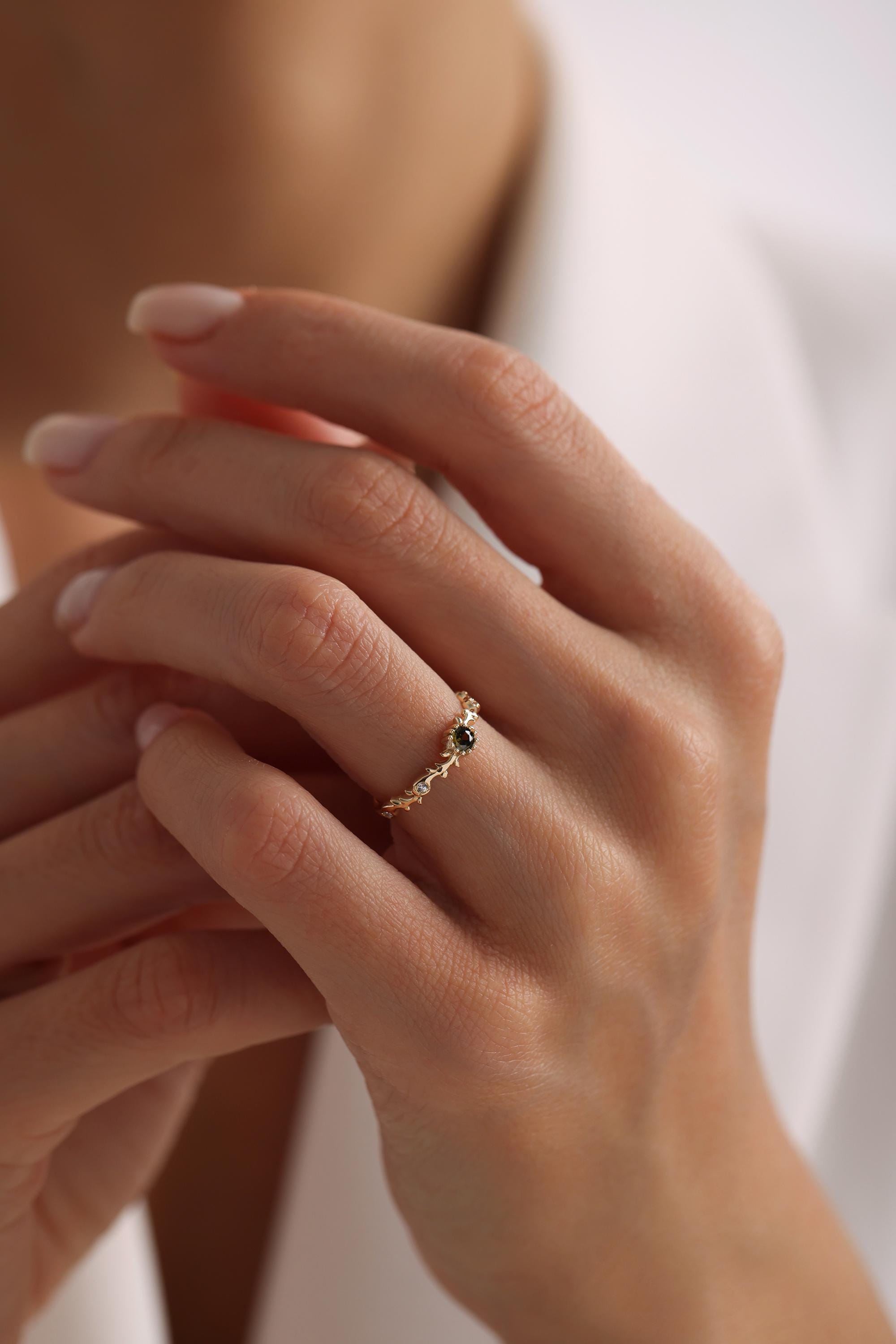 14K Solid Gold 3mm Peridot Ring