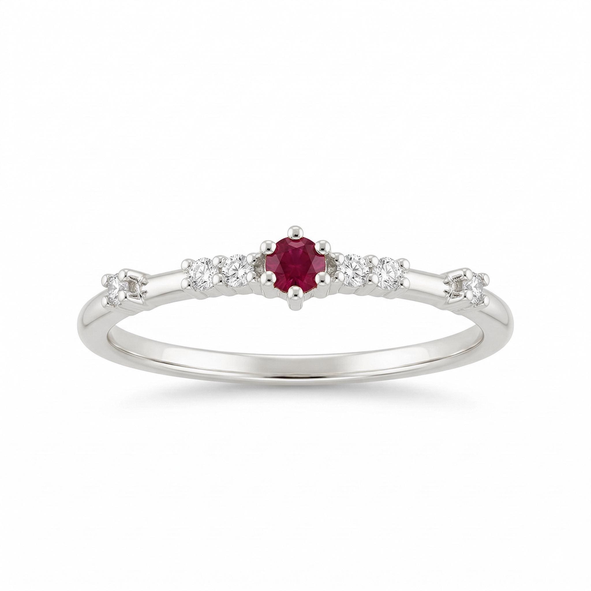 14K Gold Ruby Diamond Ring Minimal Ruby Engagement Ring