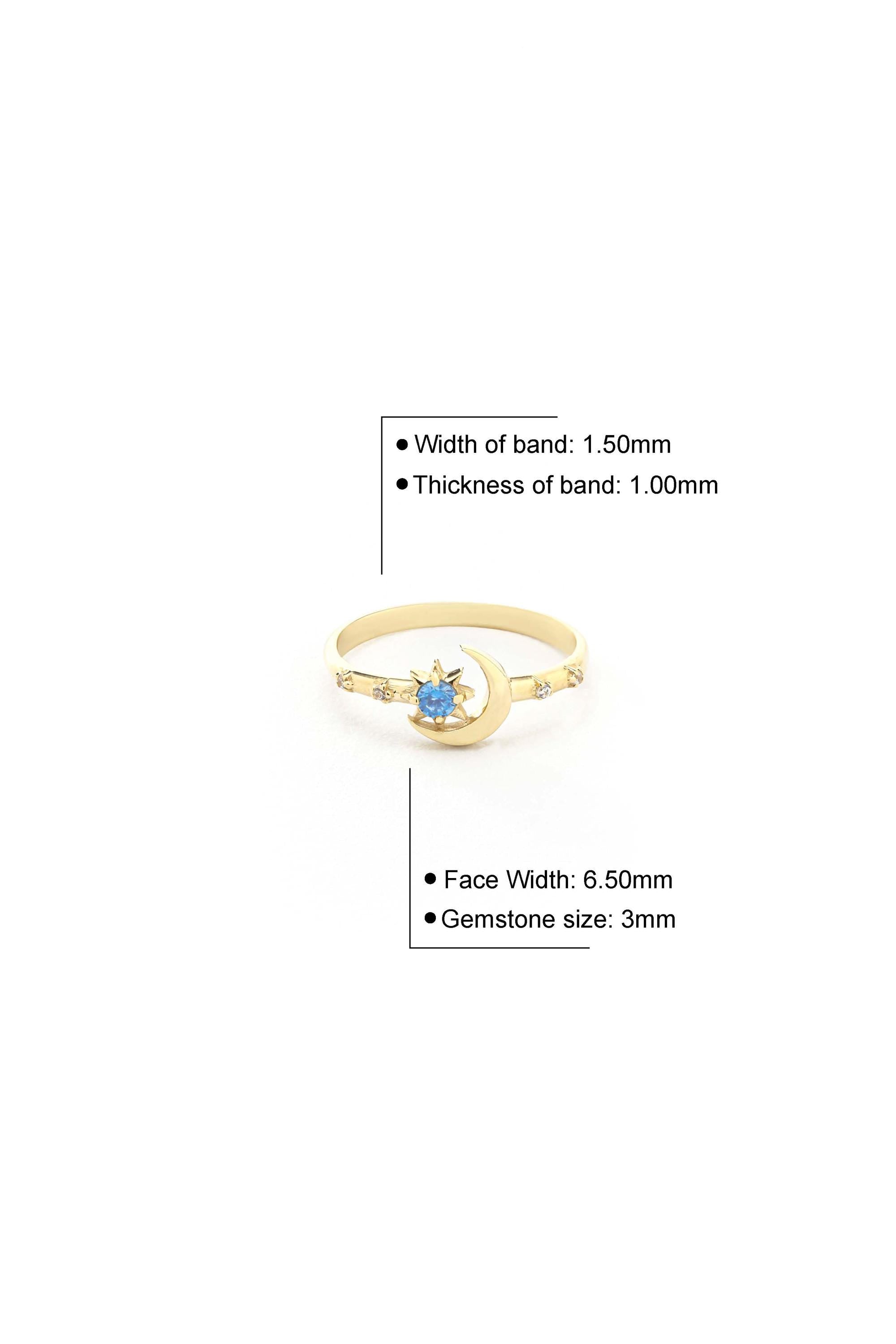 14K Gold Moon Star Ring